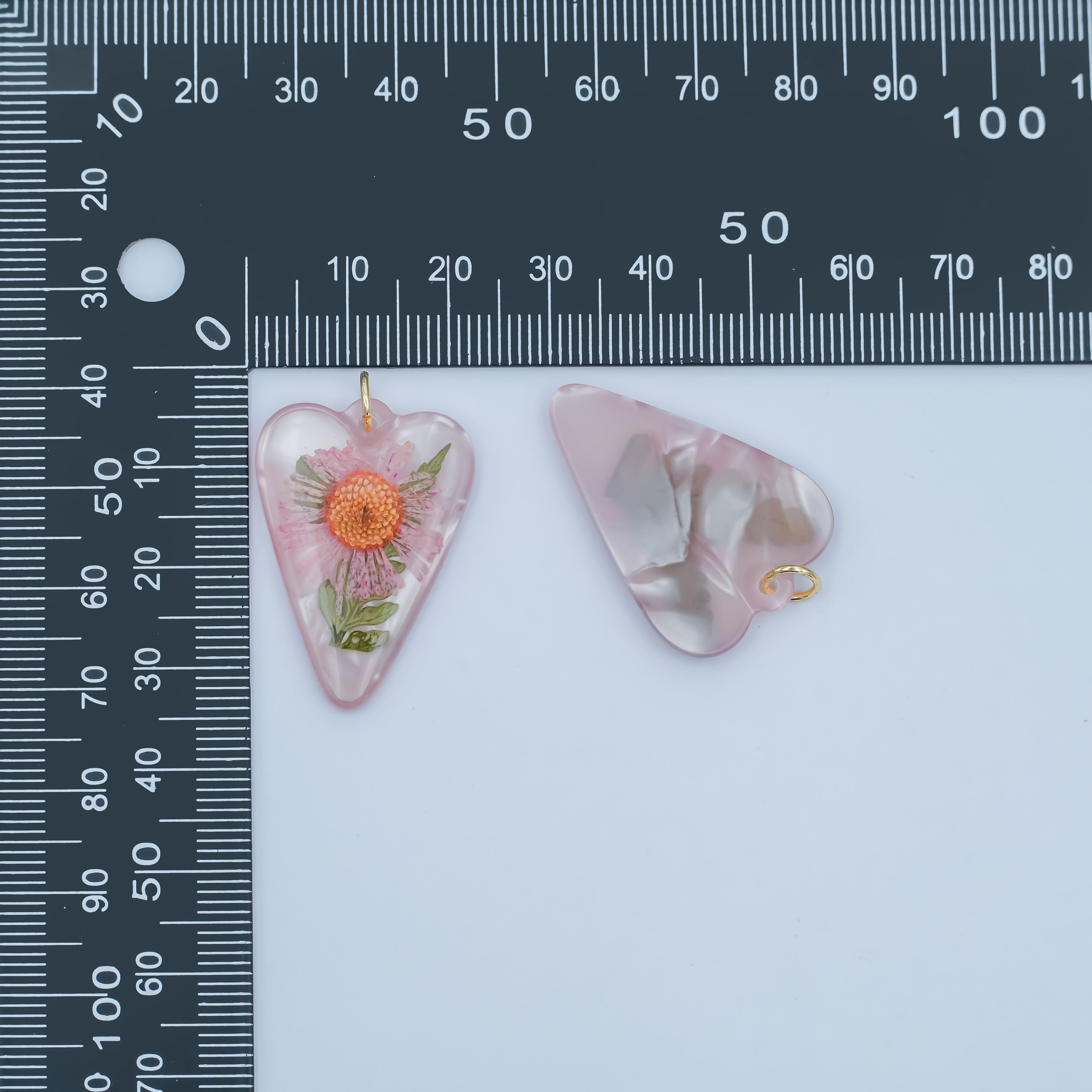 Handmade Pressed Pink Flower Heart Resin Charm | N065