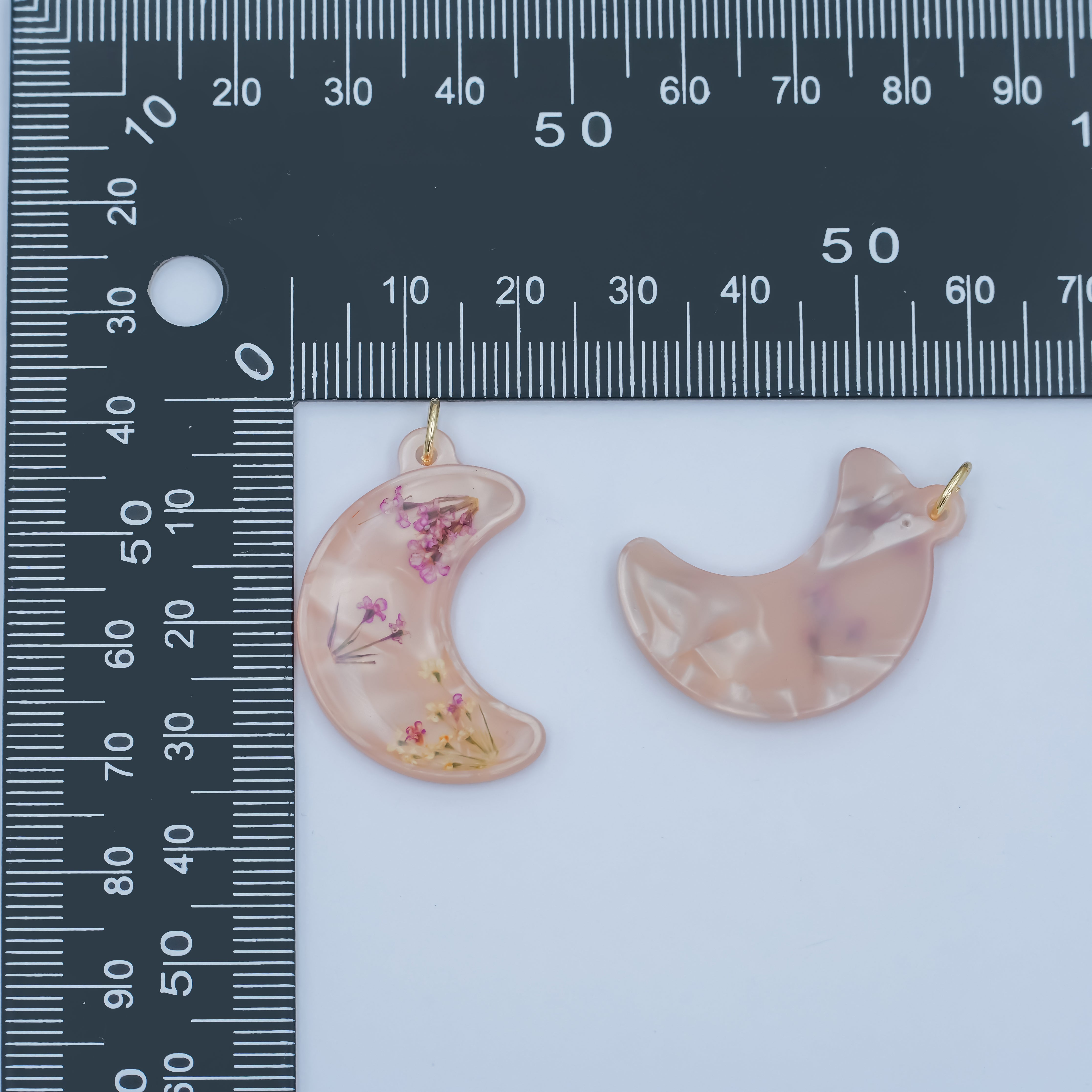 Handmade Pressed Purple Red Tulip Flower Moon Resin Charm | N066