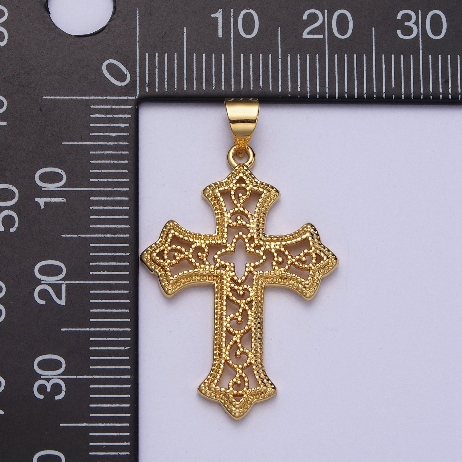 Gold Passion Cross Beaded Filigree Religious Pendant | H412 - DLUXCA