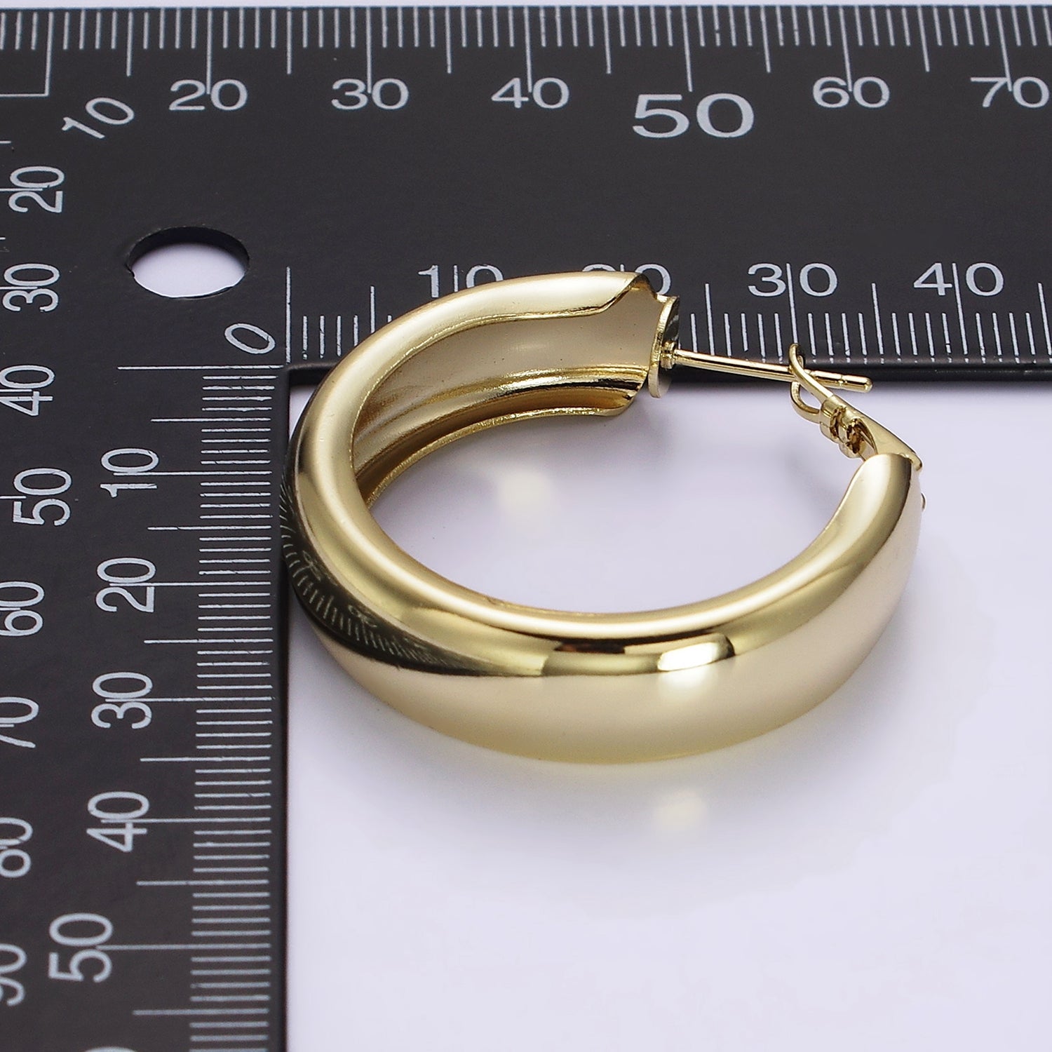 14K Gold Filled 25mm, 35mm Wide Band Dome Hinge Hoop Earrings | AE550 AE551 - DLUXCA