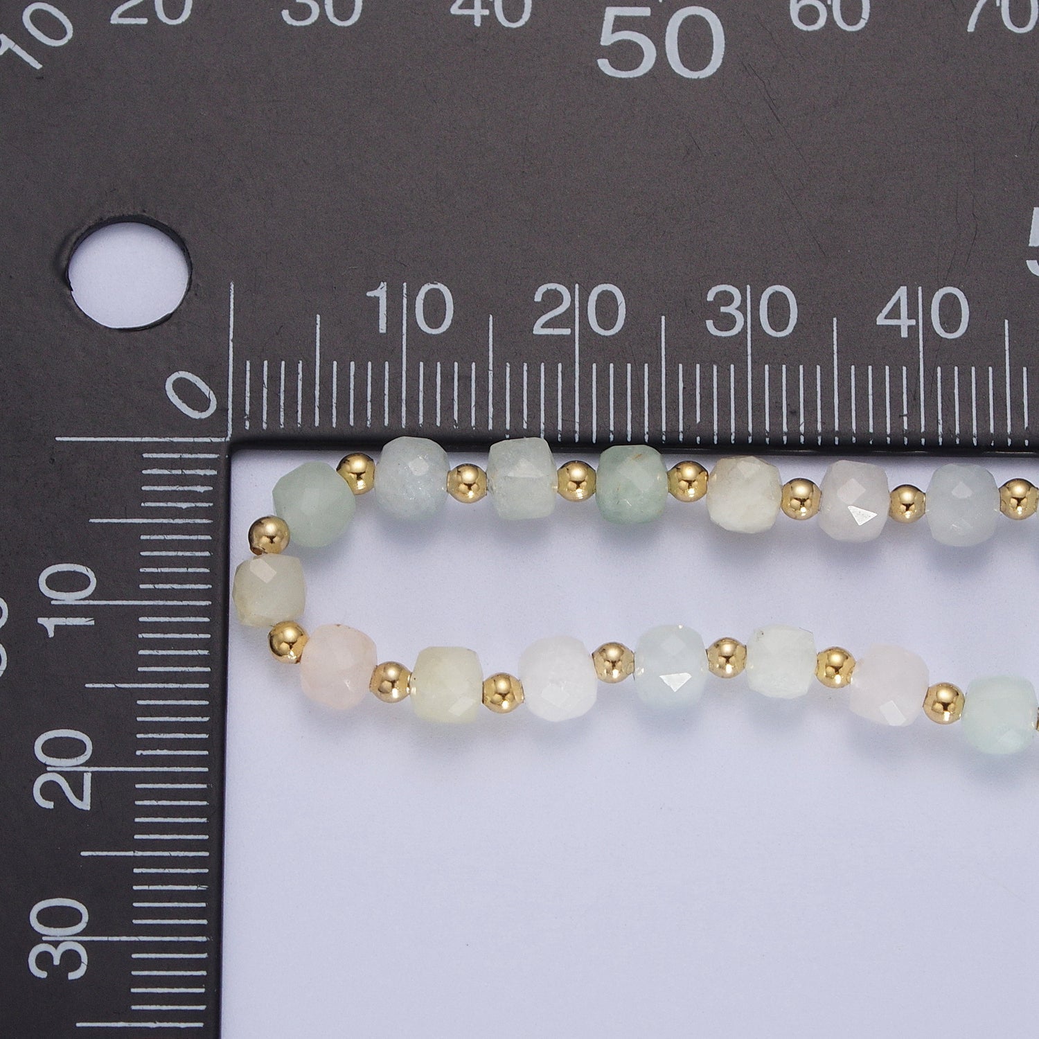 16 Inch Natural Morganite Multifaceted Cube Gemstone w. Gold Bead Choker Necklace | WA-1479 - DLUXCA