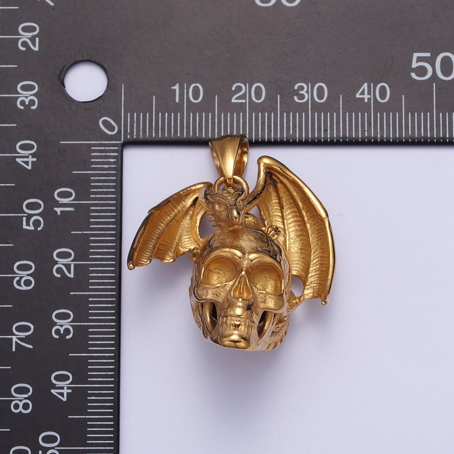 Winged Dragon on Skull Skeleton Stainless Steel Pendant in Gold & Silver | X-667 X-668