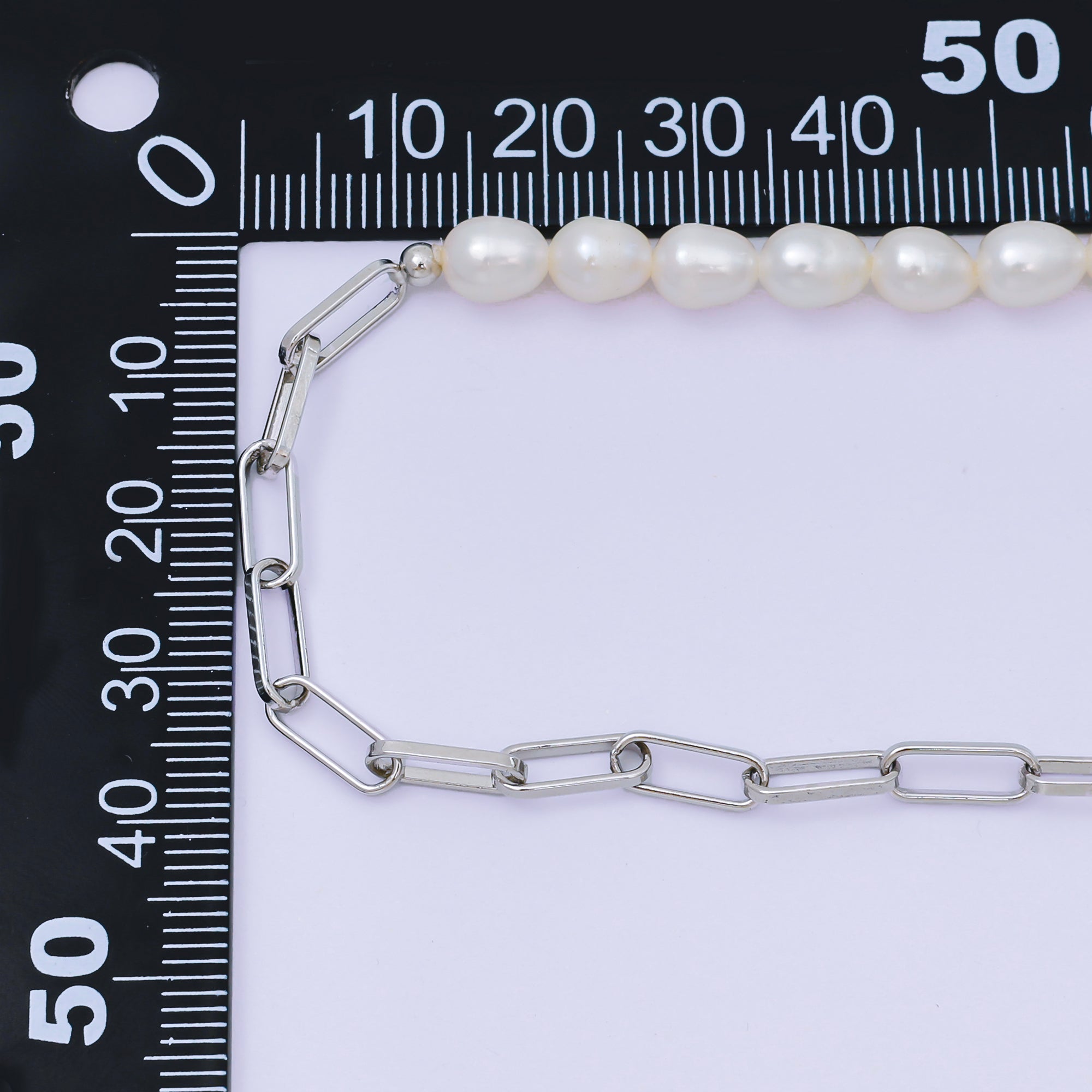 17 Inch Half Paperclip Chain, Half 5.3mm Freshwater Pearl Necklace | WA-1467 Clearance Pricing
