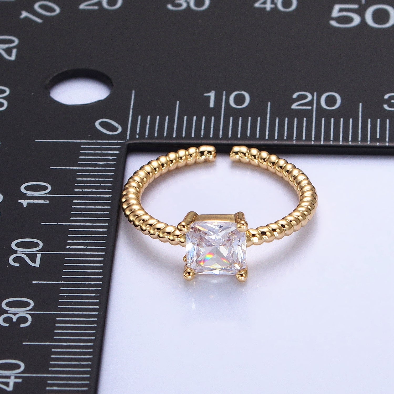 16K Gold Filled Clear Square CZ Croissant Twist Adjustable Ring in Gold & Silver | AA1142 AA1391 - DLUXCA