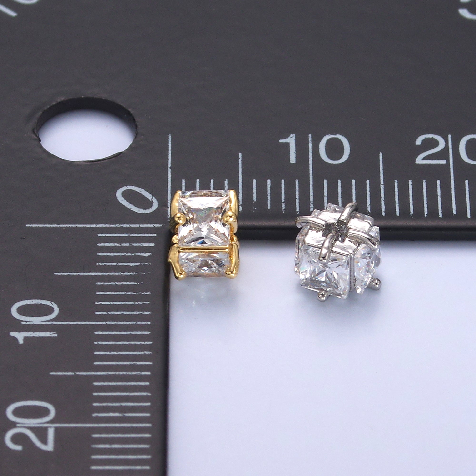 24K Gold Filled Clear CZ Baguette Square Rhondelle Bead in Gold & Silver | B641