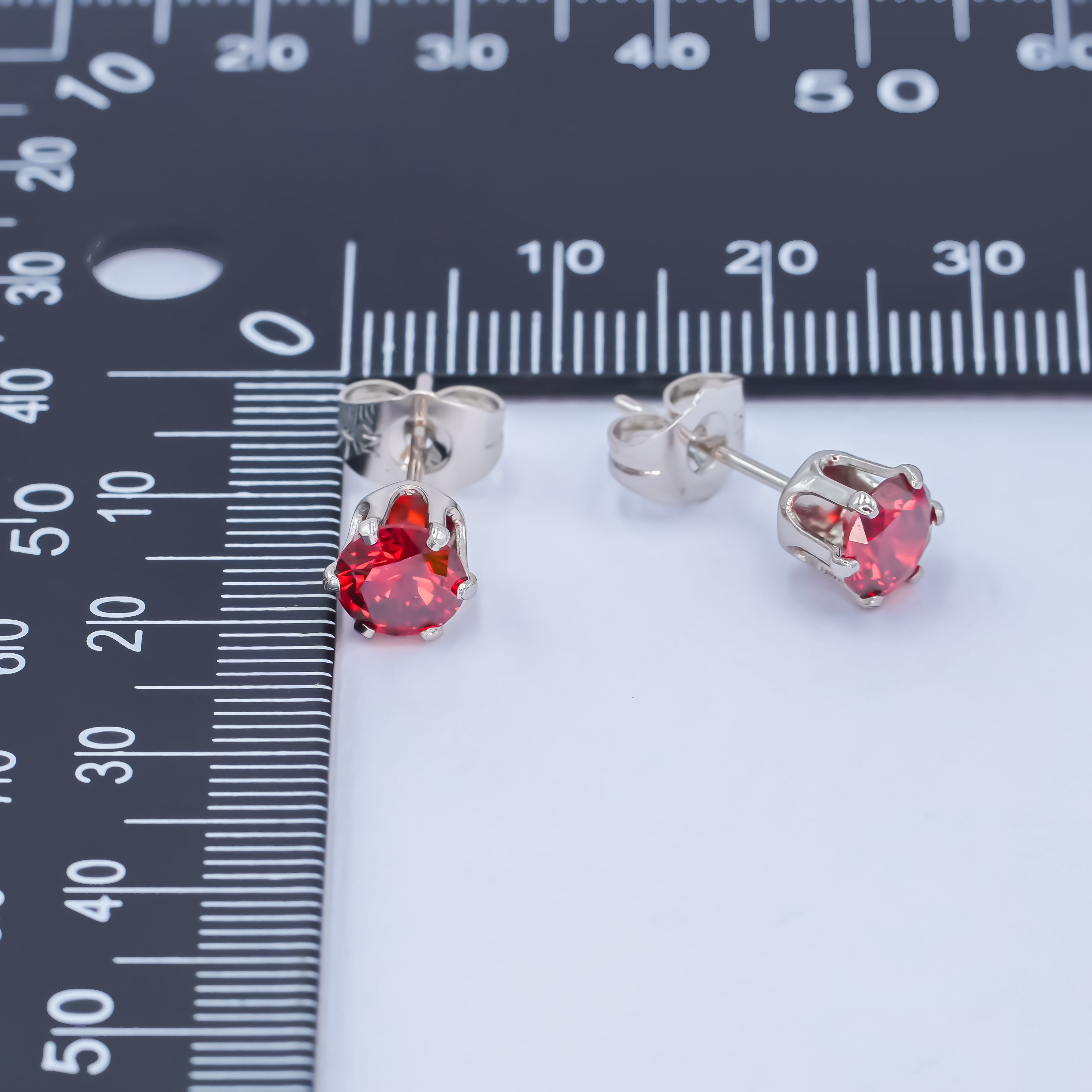 White Gold Filled 7mm Red CZ Mini Stud Earrings | AB1071
