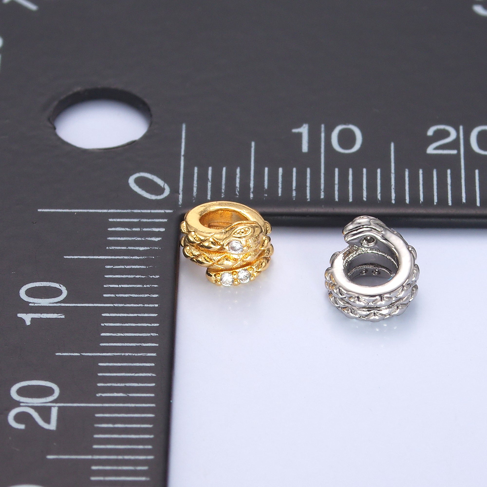 24K Gold Filled Clear CZ Snake Serpent Rondelle Bead in Gold & Silver | B634