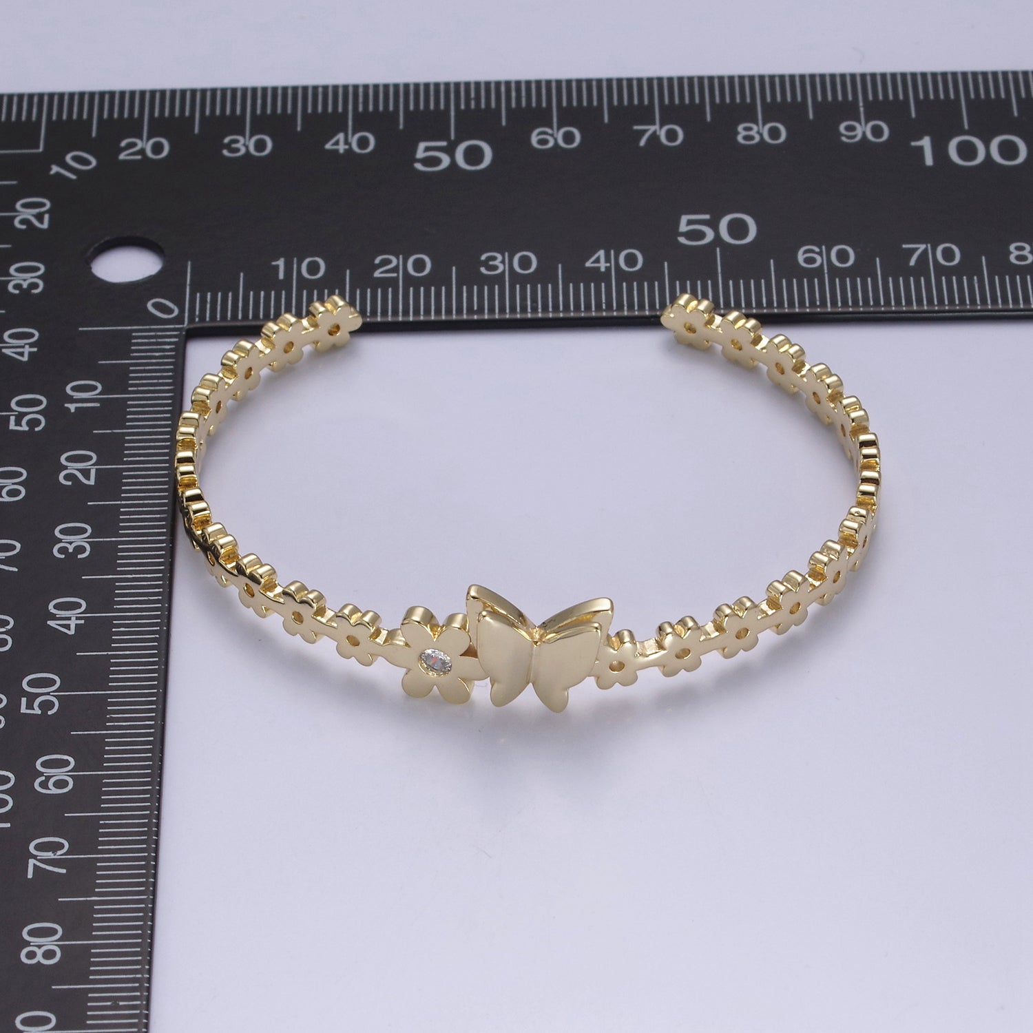 Gold Butterfly Bracelet Whimsical Flower Floral Bangle Bracelet Open Adjustable Jewelry | WA-778 Clearance Pricing