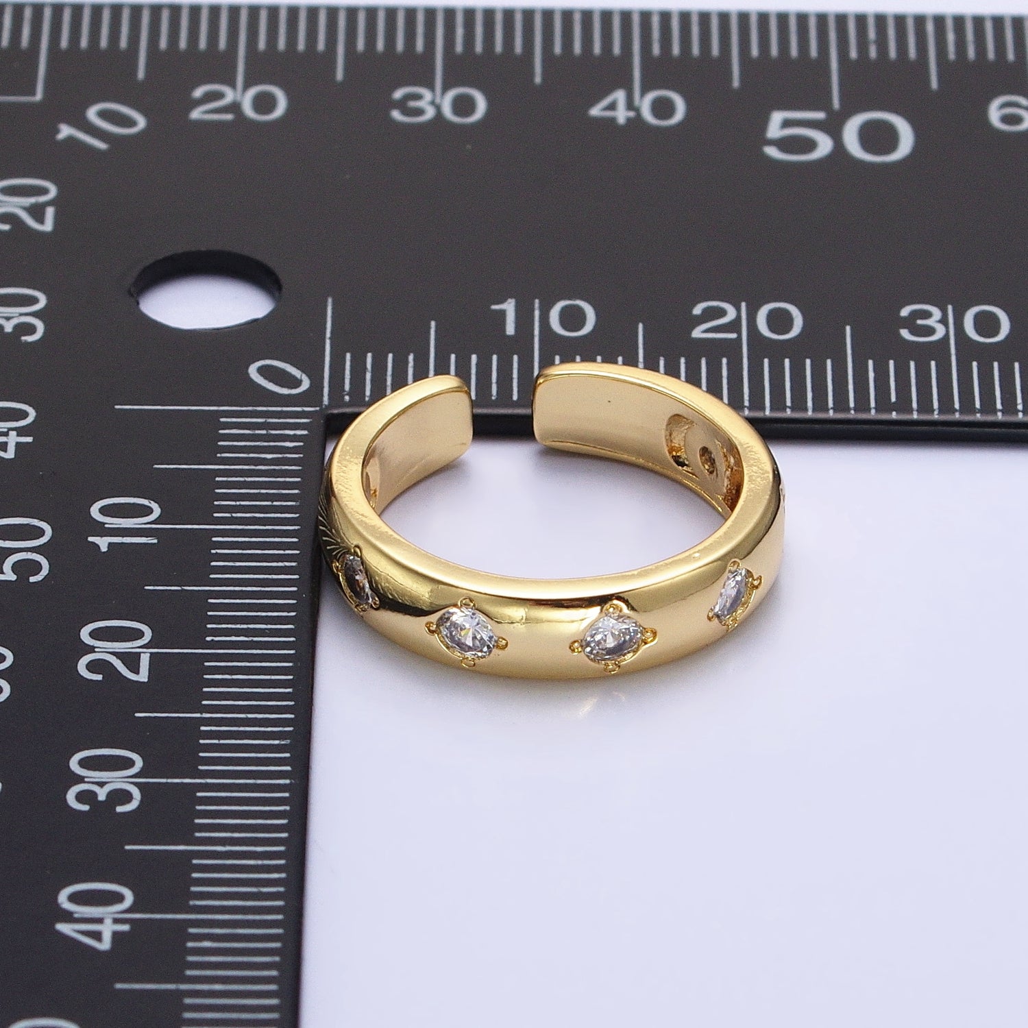 Dainty Gold Band Ring With Rhombus CZ Stone for Minimalist Jewelry AA1274 - DLUXCA
