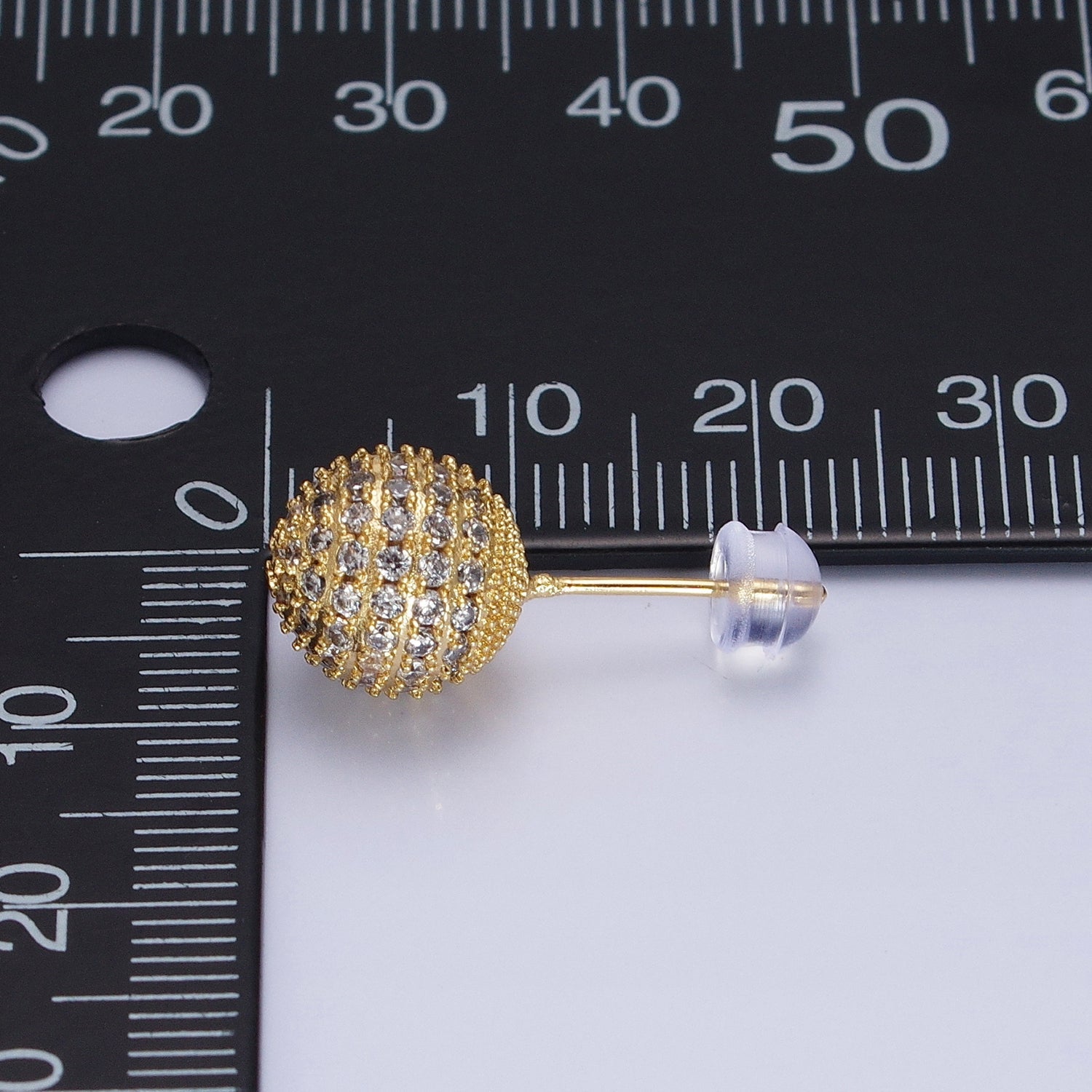 Gold 8mm, 10mm Round Shambala Bead Micro Paved Stud Earrings | AB1010 AB1011