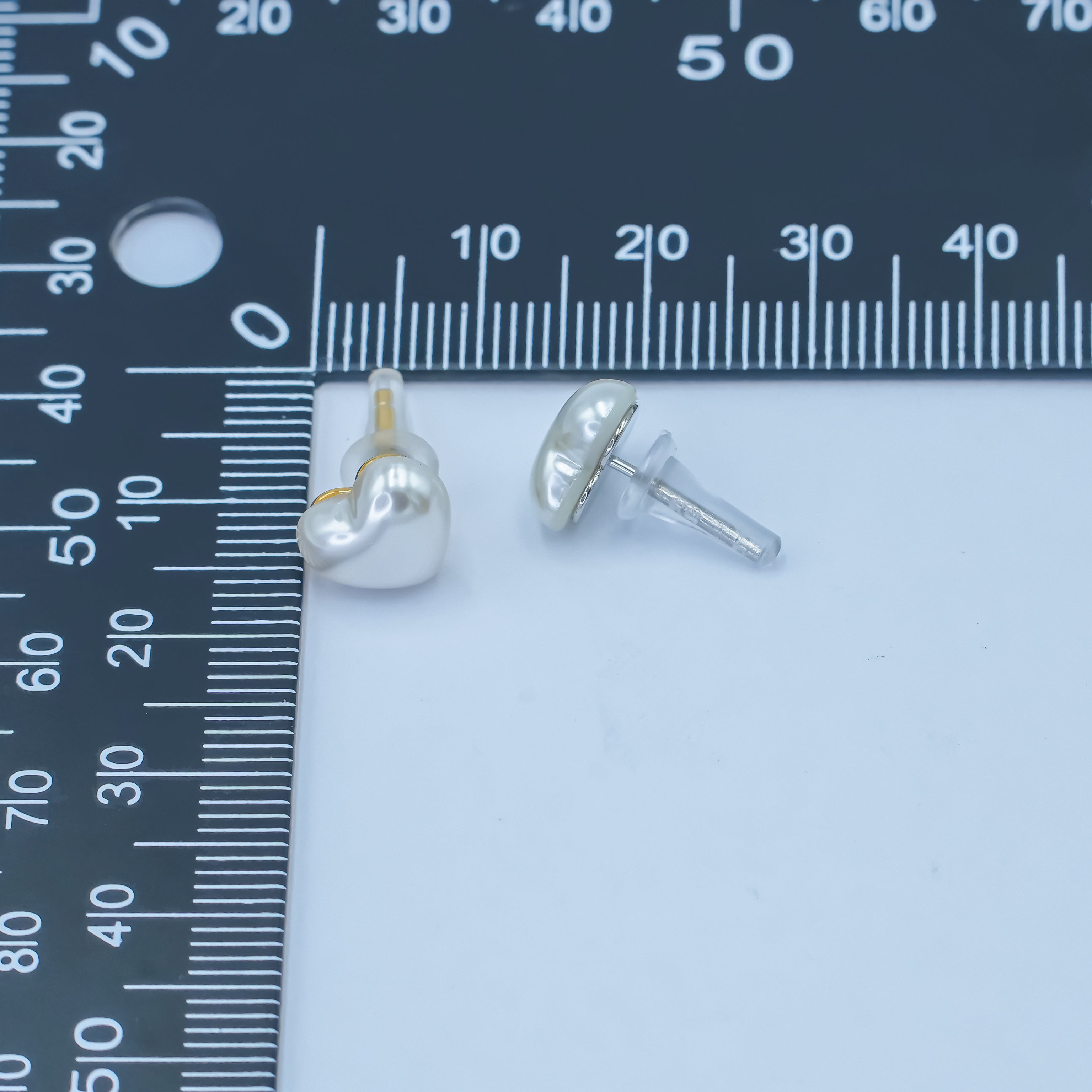 24K Gold Plated White Shell Pearl Heart Stud Earrings in Gold & Silver | T439 T440