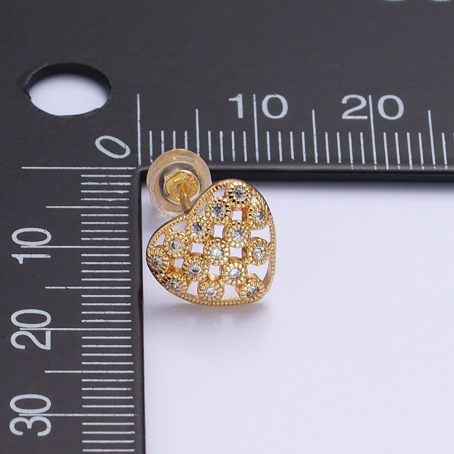 14K Gold Filled 10mm Clear CZ Lined Open Heart Stud Earrings in Gold & Silver | AB1014 AB1015 - DLUXCA