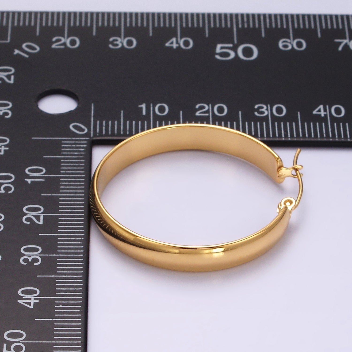 Stainless Steel 35mm, 45mm, 55mm Minimalist Thin Wide Latch Hoop Earrings | AE229 - AE234 - DLUXCA