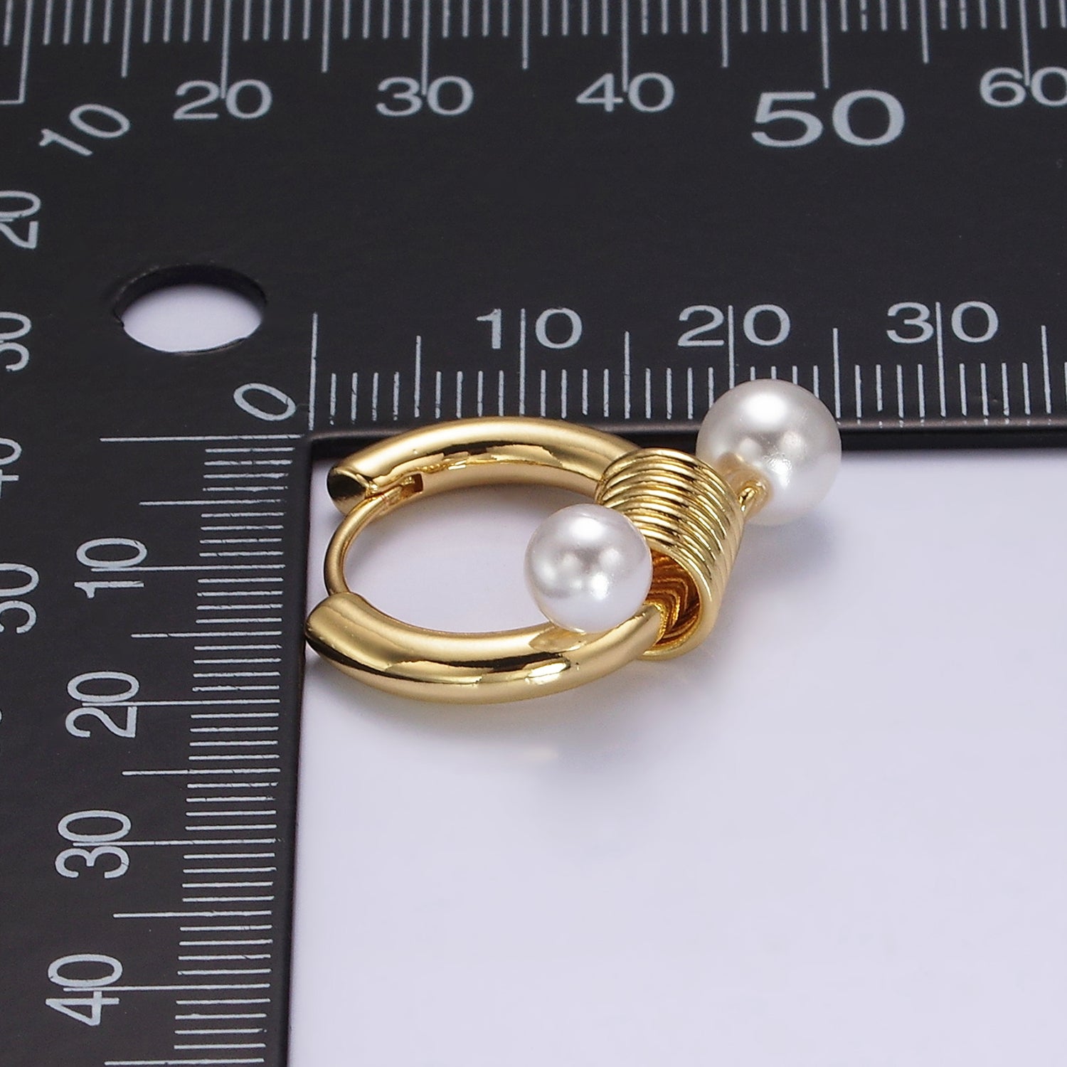 14K Gold Filled Double Pearl Spiral 20mm Huggie Earrings in Gold & Silver | AE197 AE198 - DLUXCA