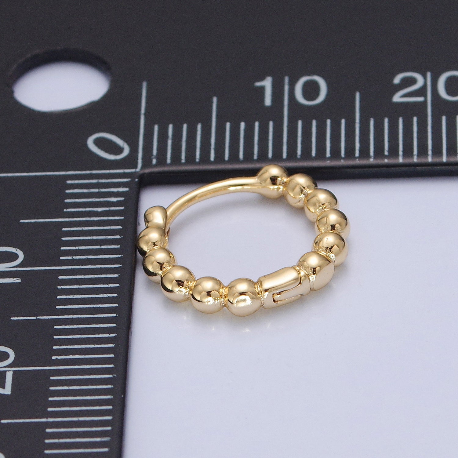 14K Gold Filled Beaded Ball Round Bubble Huggie Hoop Earring | P373