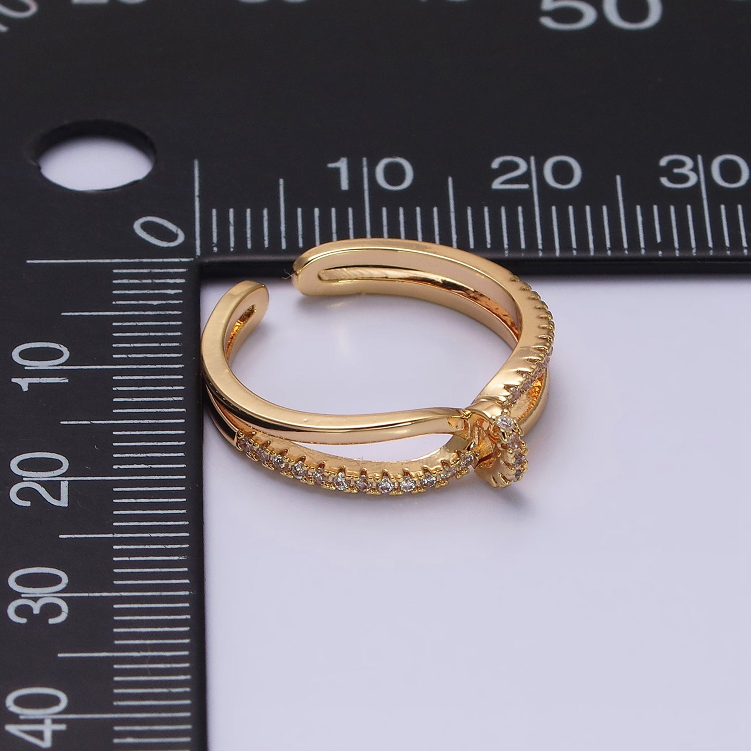 16K Gold Filled Mirco Paved Knot Double Band Ring in Gold & Silver | AA1487 AA1488 - DLUXCA