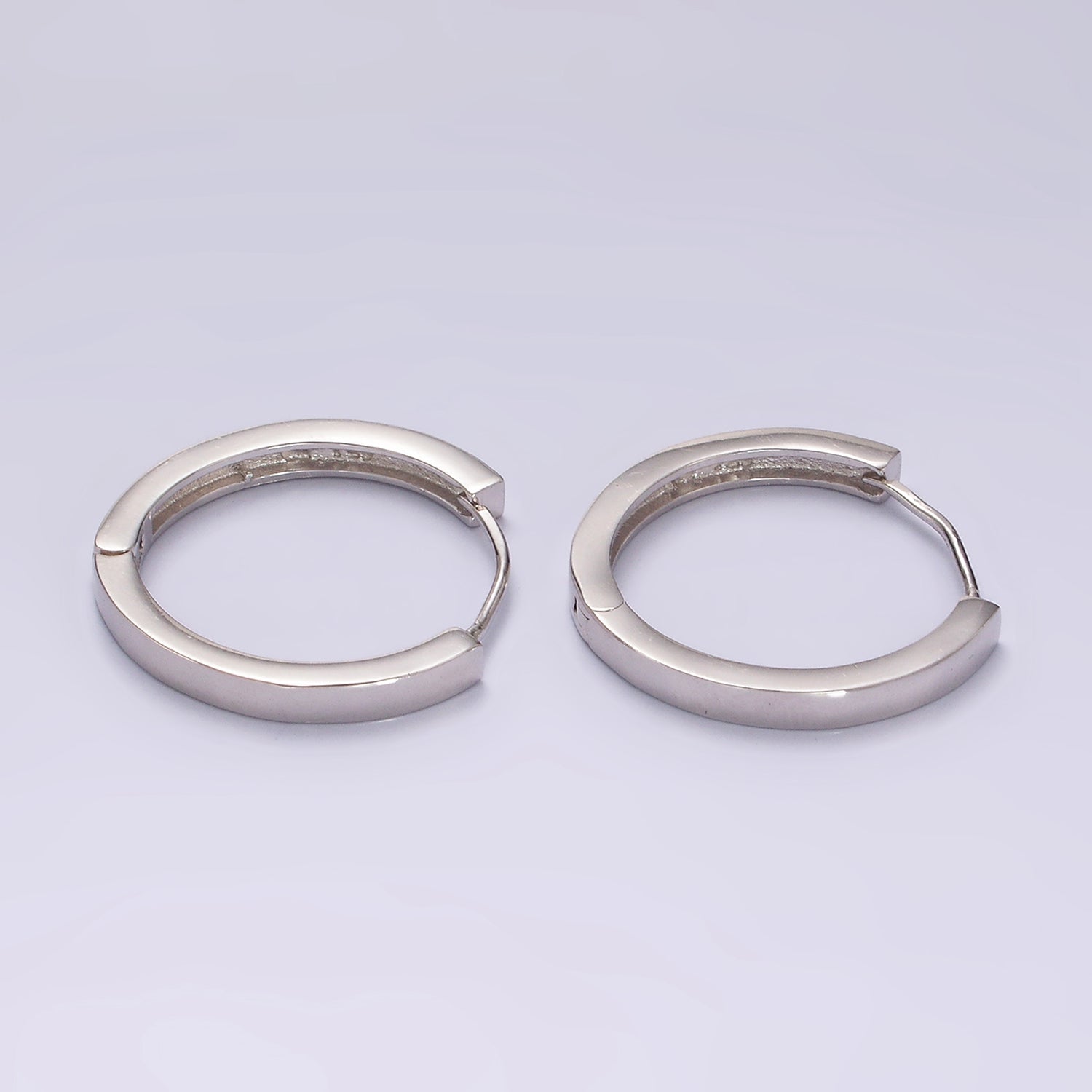 S925 Sterling Silver 25mm Flat Huggie Hoop Minimalist Earrings | SL-414