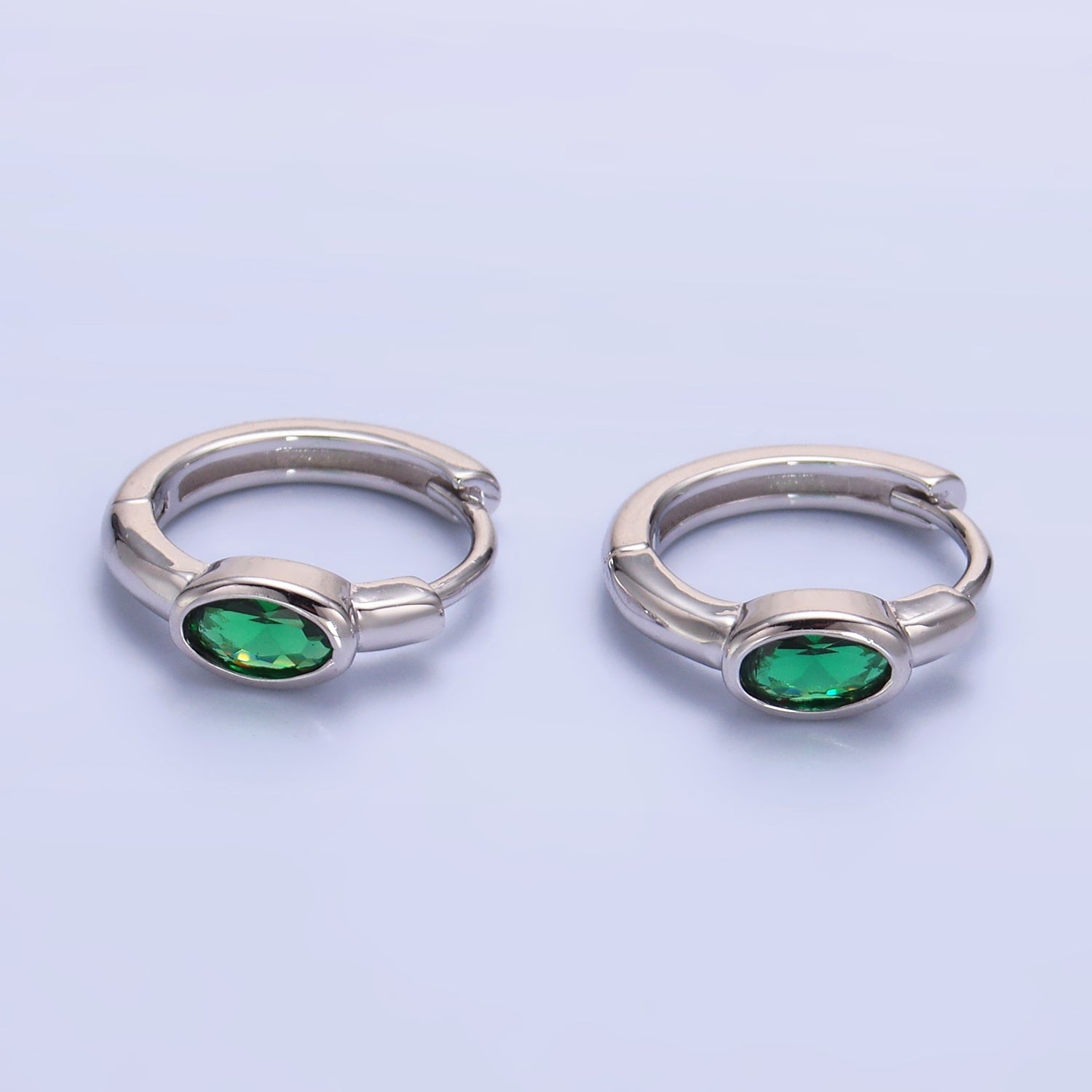 S925 Sterling Silver Green CZ 13mm Cartilage Huggie Earrings | SL-561