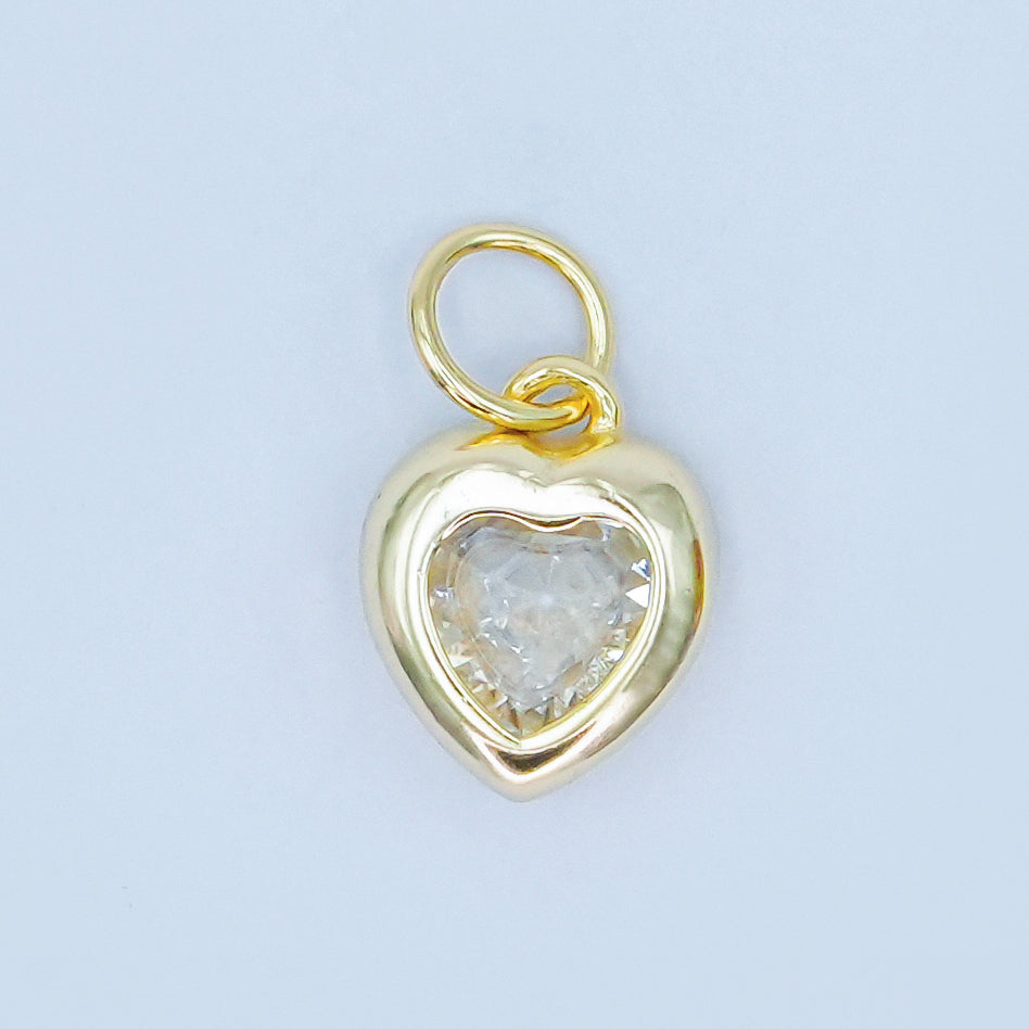 24K Gold Filled Clear CZ Heart Bezel Charm in Gold & Silver | SL-638