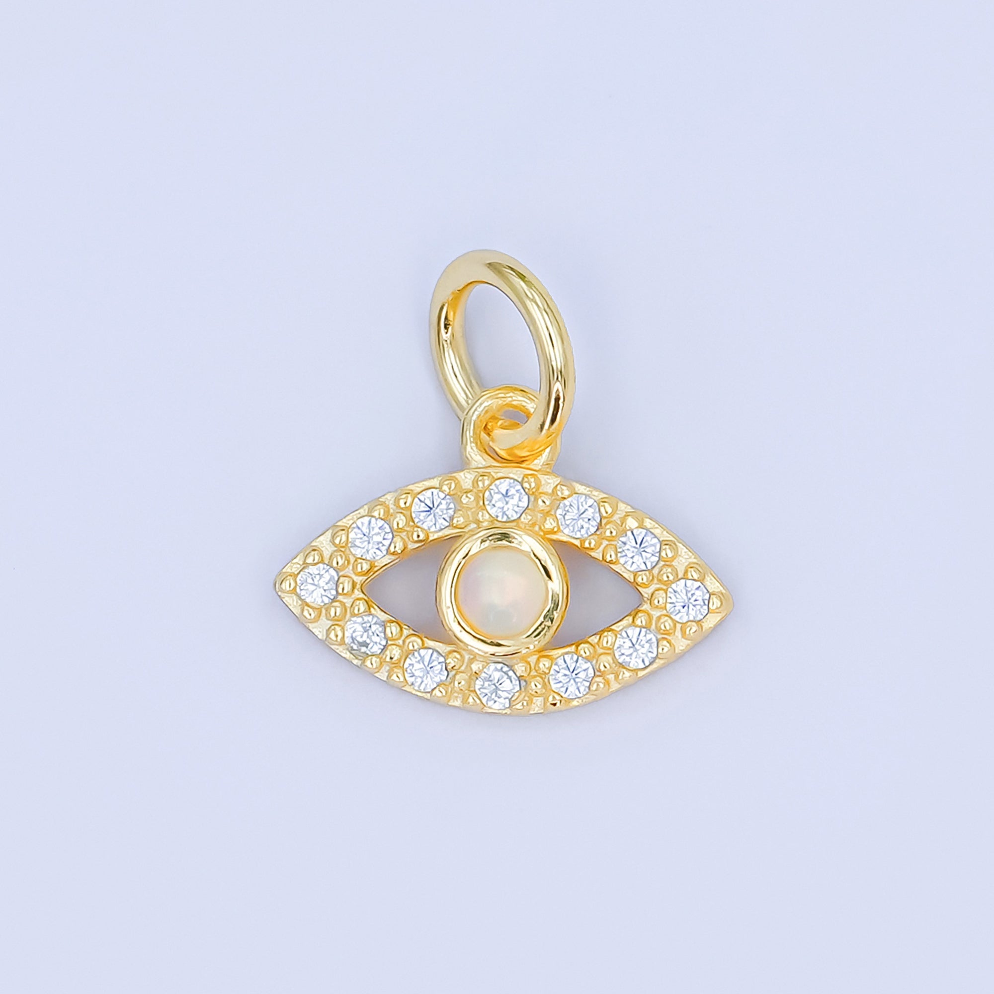 Mini S925 Sterling Silver Evil Eye Charm with Clear Opal Stone | SL-476