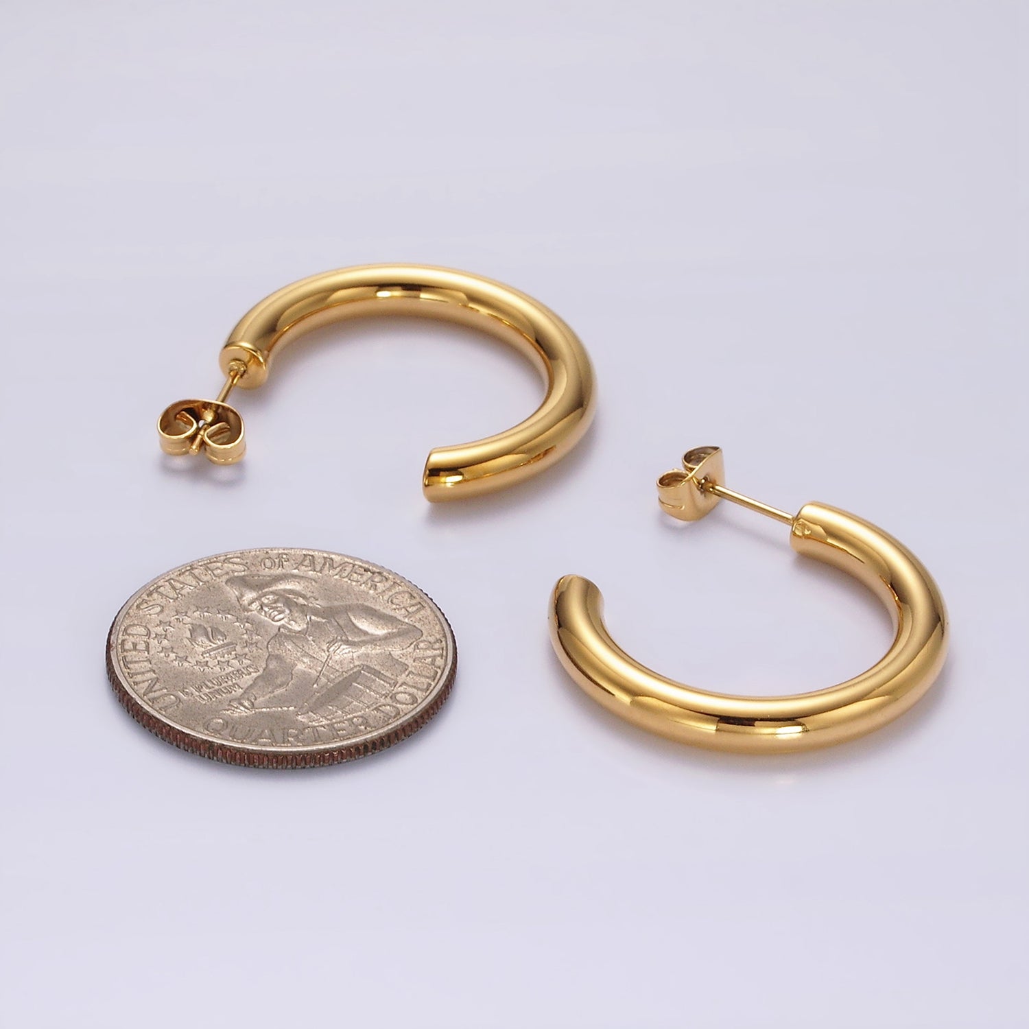 Stainless Steel 30mm, 35mm, 40mm Minimalist C-Shaped Hoop Earrings in Gold & Silver | AE223 - AE228 - DLUXCA