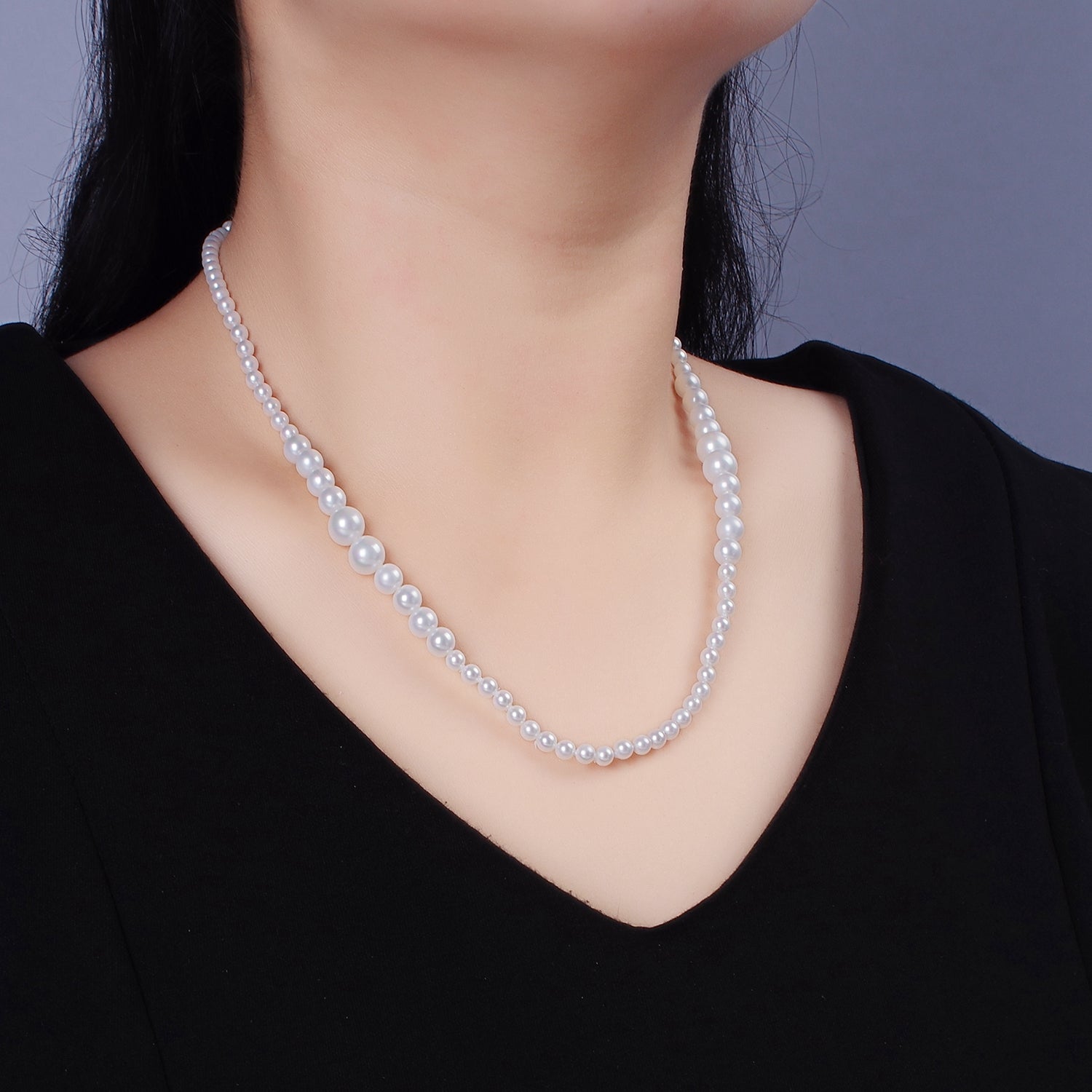 Stainless Steel Round Bubble Shell Pearl 18 Inch Layering Necklace w. Extender | WA-2319