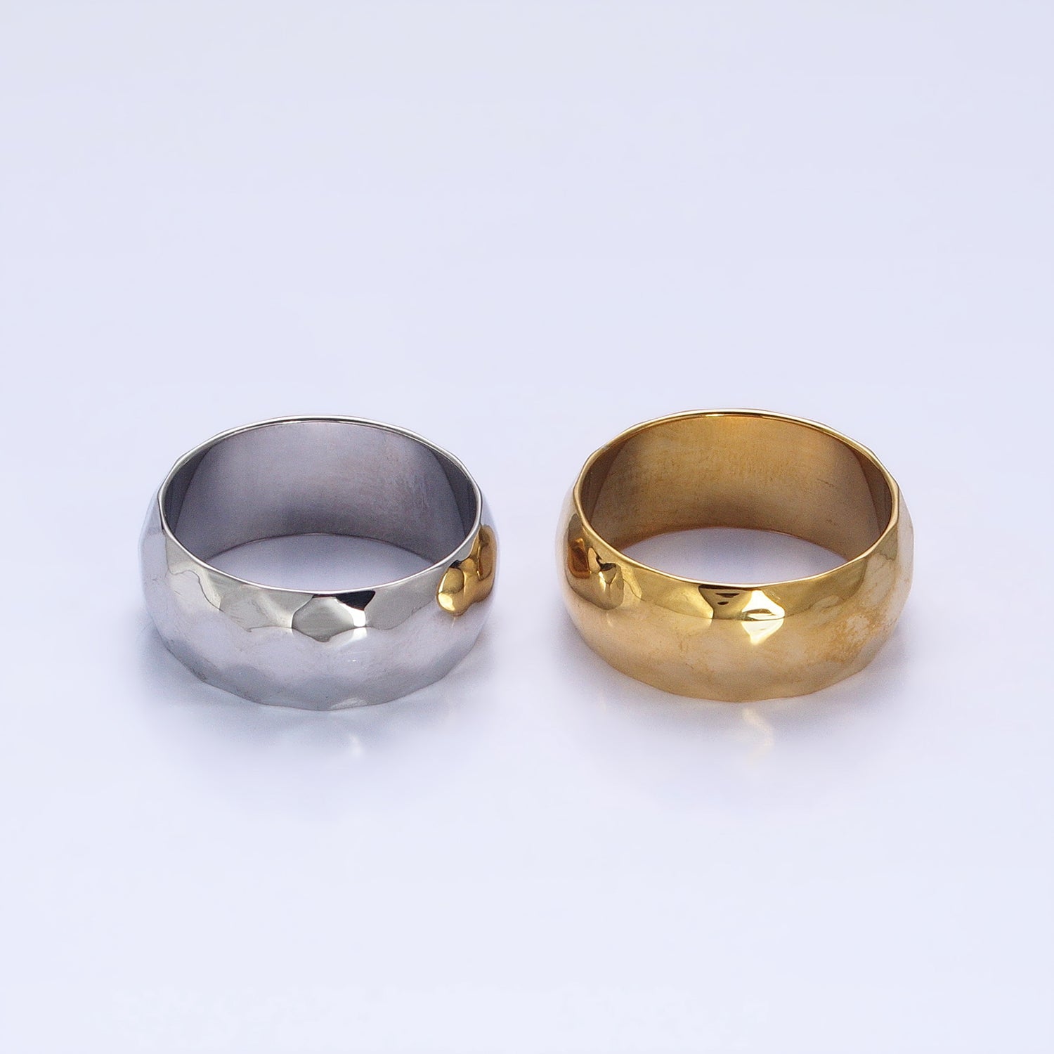Stainless Steel Chunky Hammered Minimalist Band Ring in Gold & Silver | AA1509, AA1513 - DLUXCA