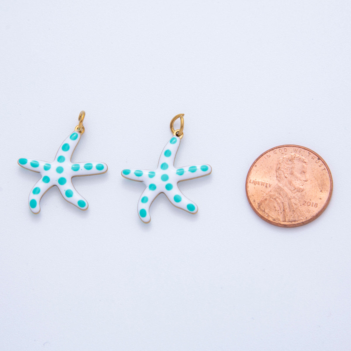 Stainless Steel Blue Dotted White Starfish Charm | AF390