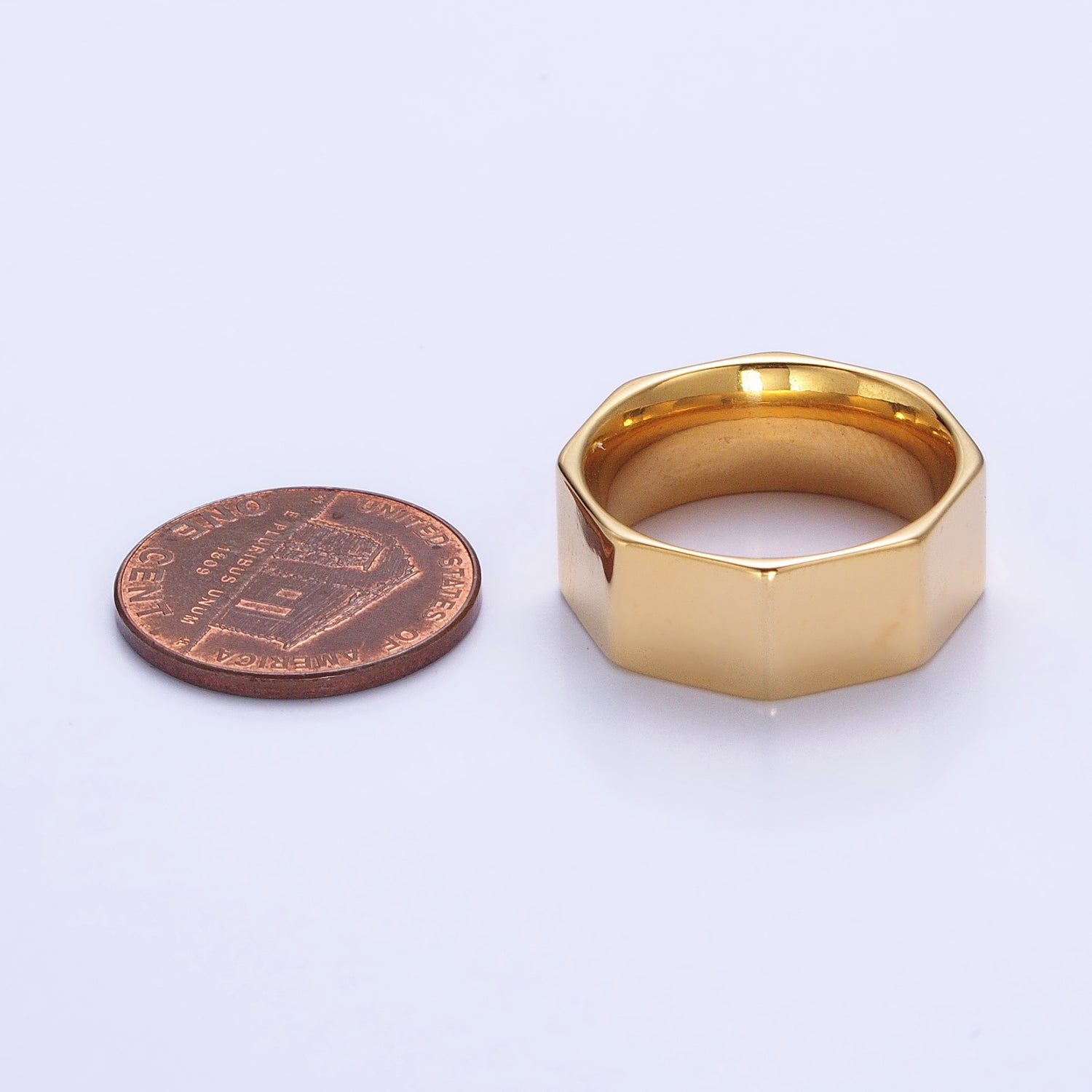 Stainless Steel Octagonal Minimalist Band Ring in Gold & Silver | AA1186, AA1190 - DLUXCA
