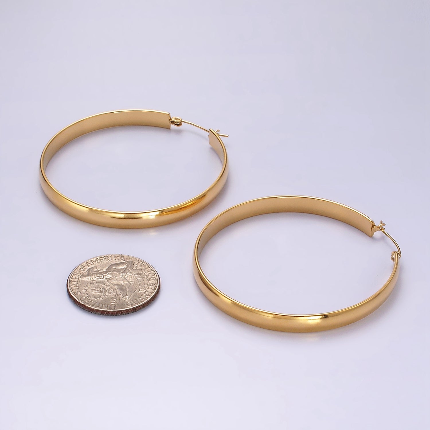 Stainless Steel 35mm, 45mm, 55mm Minimalist Thin Wide Latch Hoop Earrings | AE229 - AE234 - DLUXCA