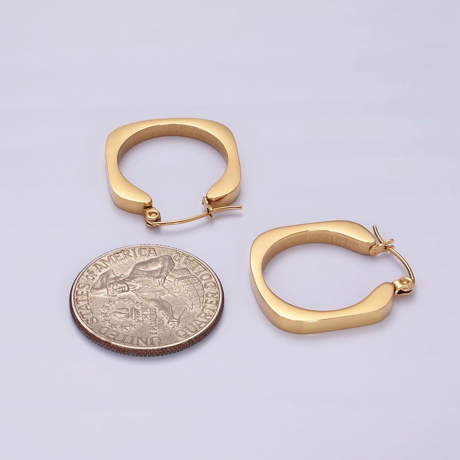 Stainless Steel 20mm Rounded Square Minimalist Latch Hoop Earrings in Gold & Silver | AE208 AE209 - DLUXCA