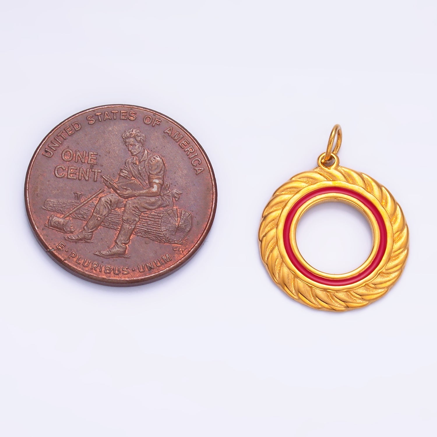 Stainless Steel Black, White, Green, Red Enamel Spiral Open Round Charm | P736 P740