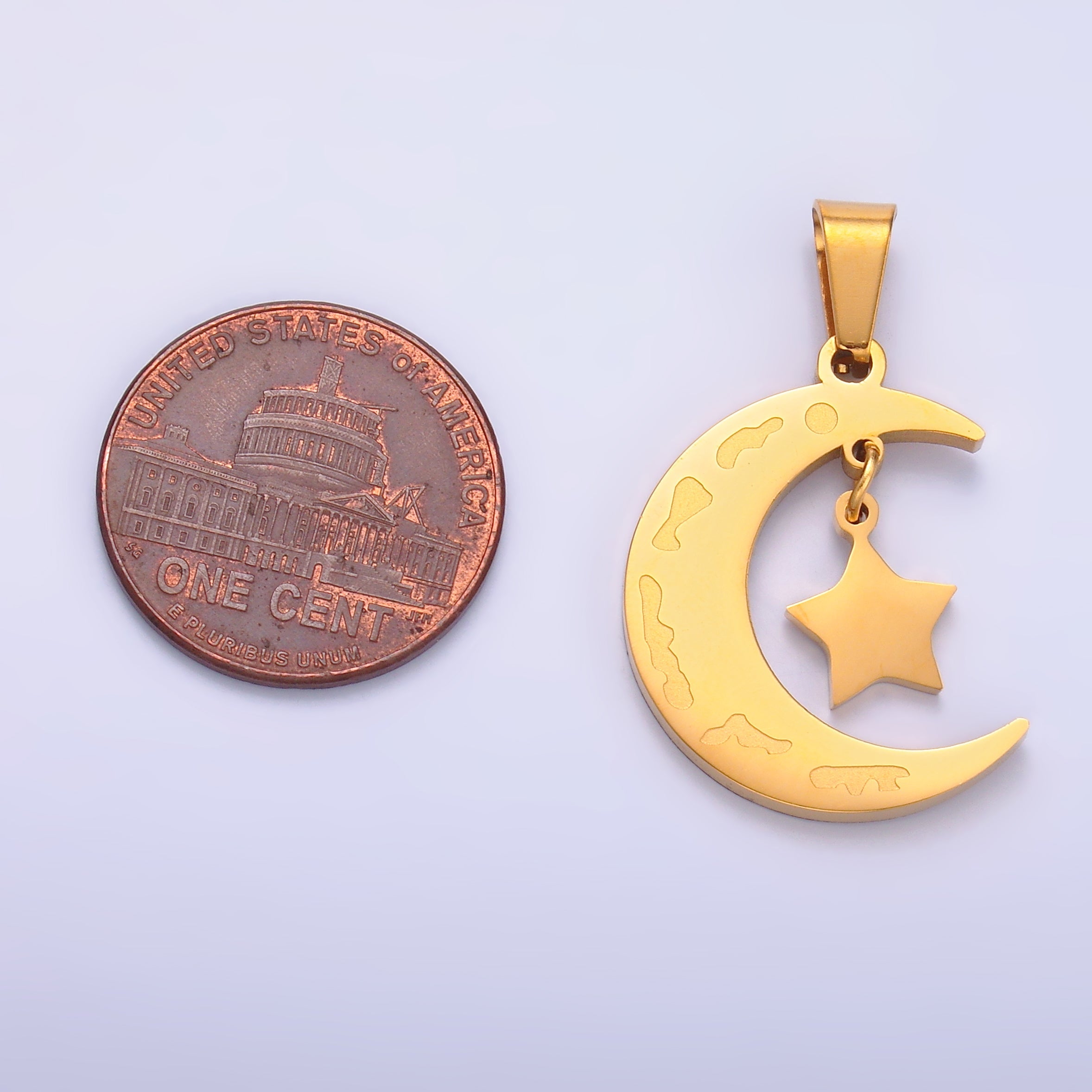 Stainless Steel Celestial Crescent Moon Star Drop Pendant | P863