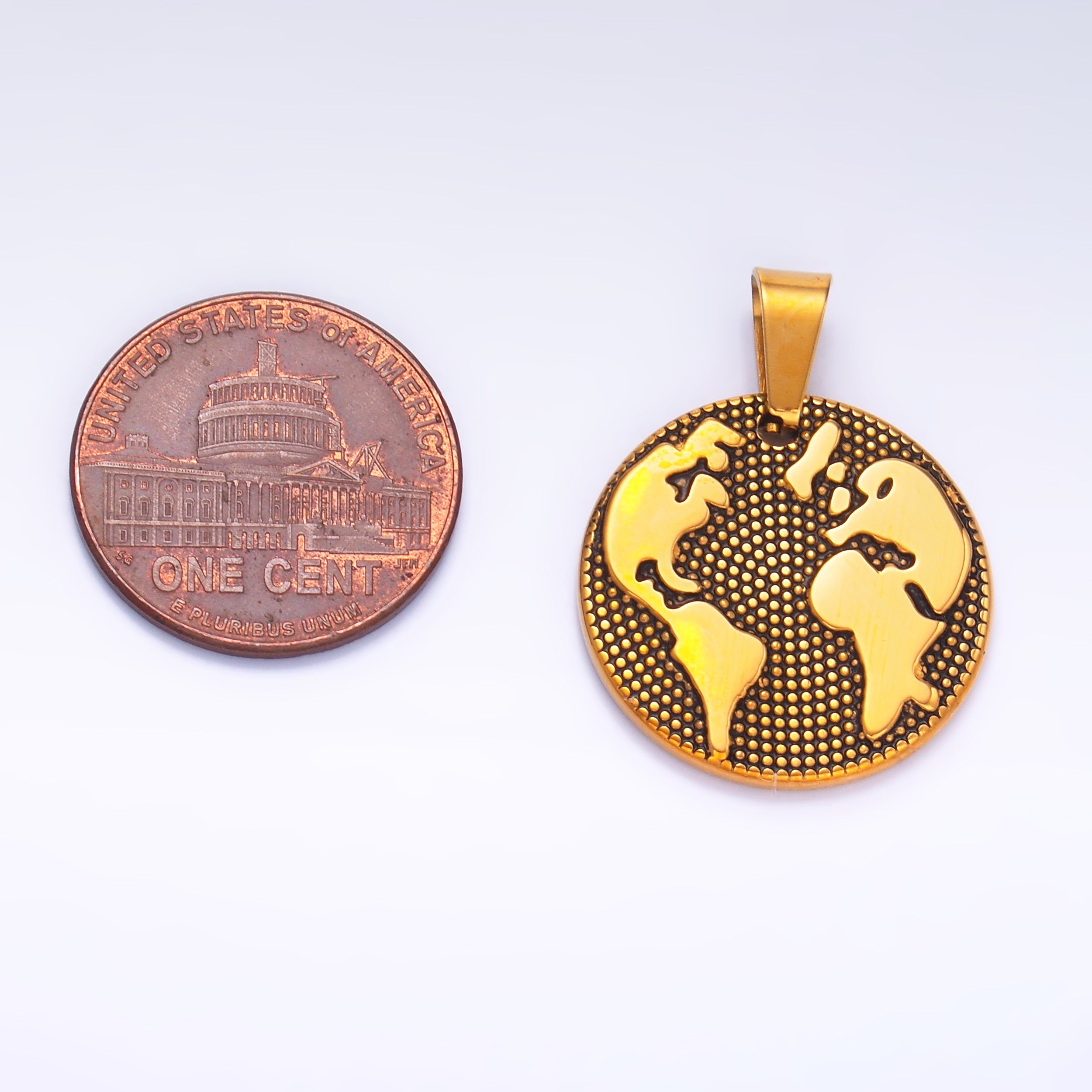 Stainless Steel Dotted World Map Round Pendant | P1082