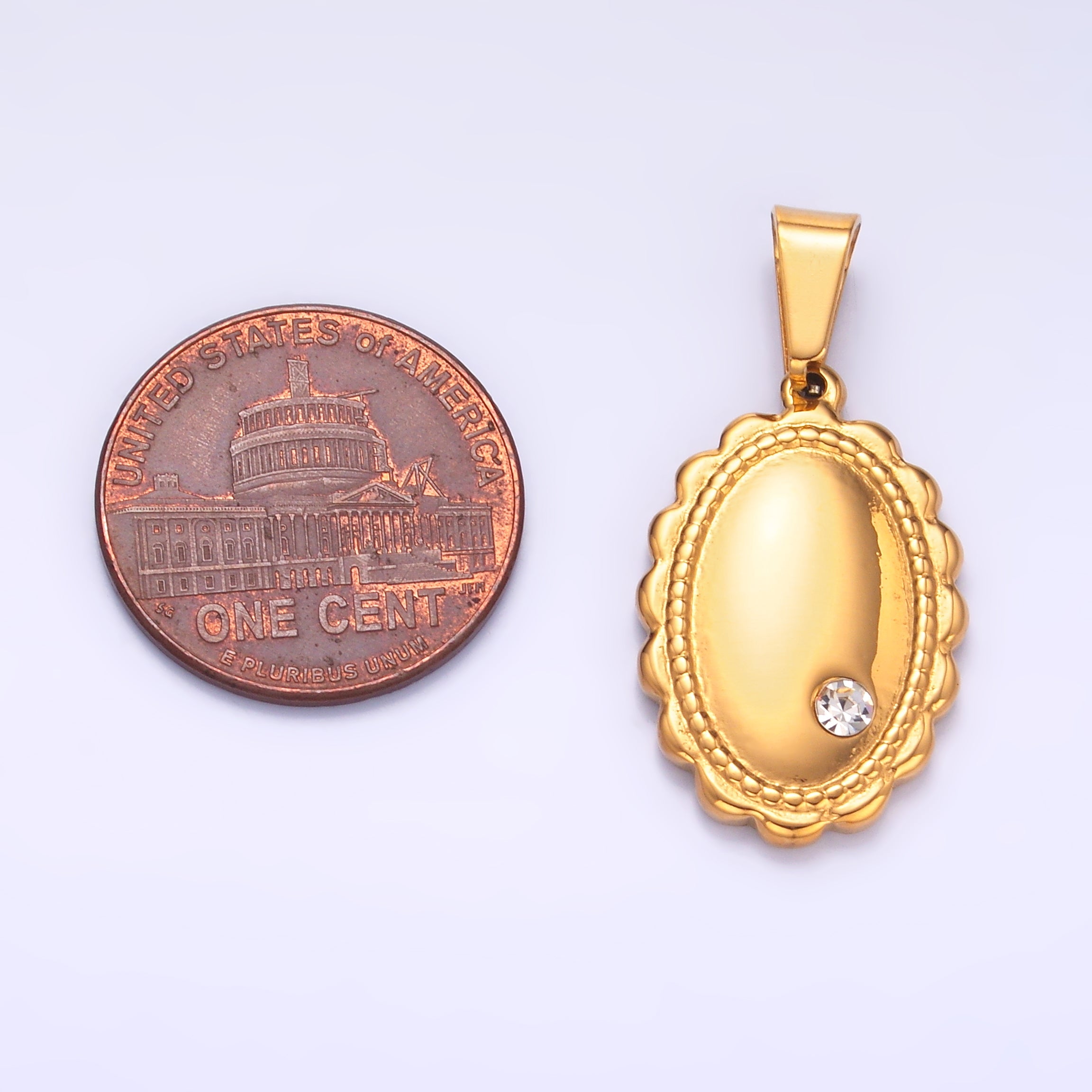 Stainless Steel Clear CZ Oval Quilted Minimalist Pendant | P719