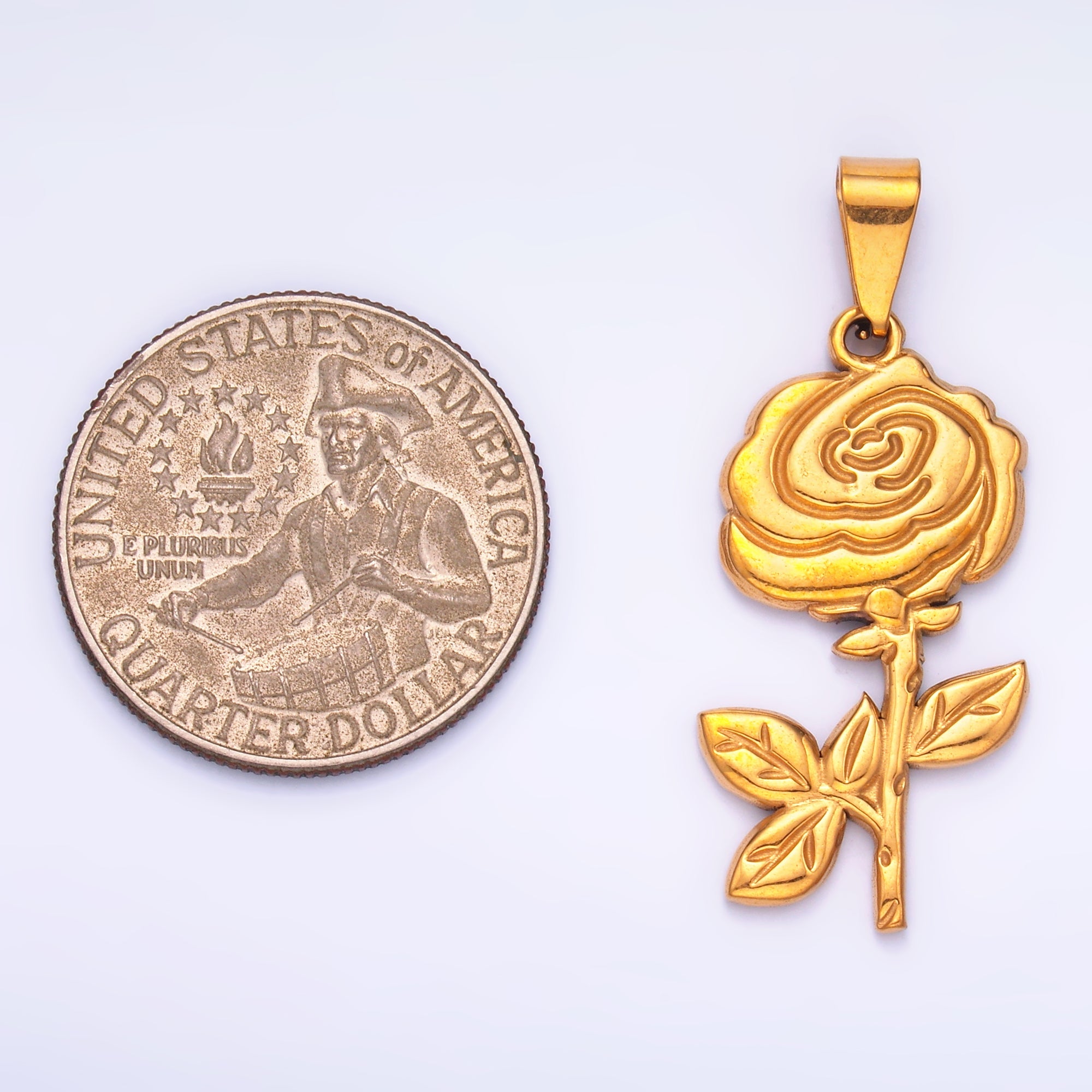 Stainless Steel 38mm Rose Flower Minimalist Pendant | P1551