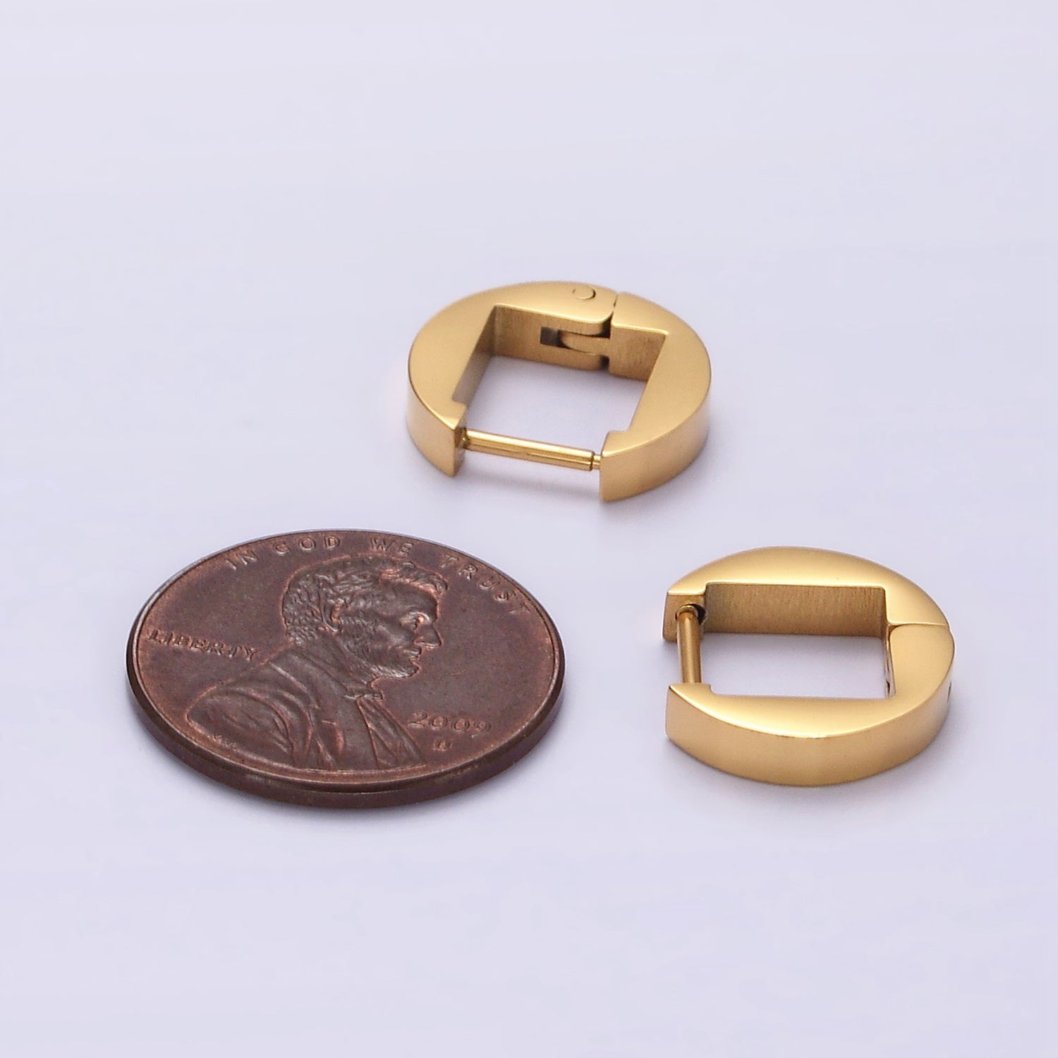 Stainless Steel 12.5mm Flat Round Cartilage Huggie Earrings in Gold & Silver | V197 V198 - DLUXCA