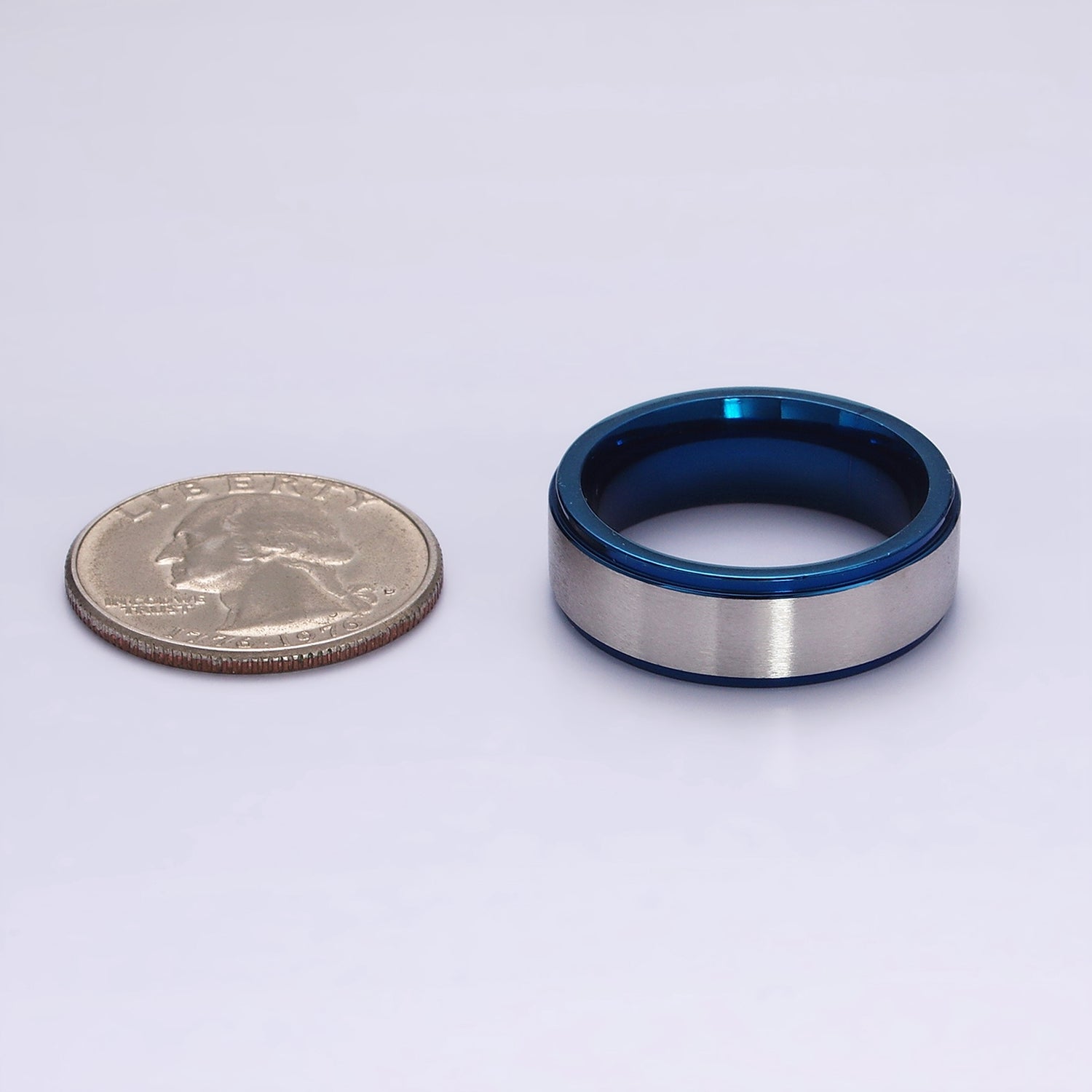 Stainless Steel Silver Band Metallic Blue Ring | O1198 - O1200