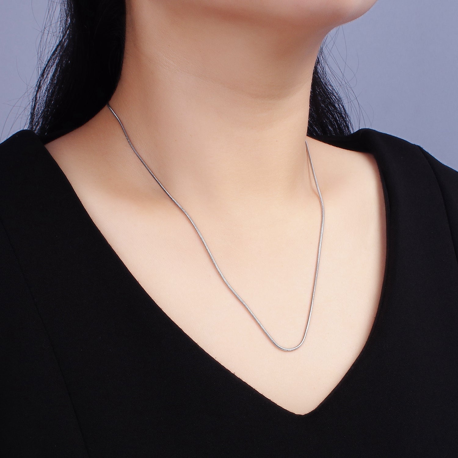 Stainless Steel 1mm Dainty Silver Snake Chain 20 Inch Layering Necklace | WA-2262 - DLUXCA