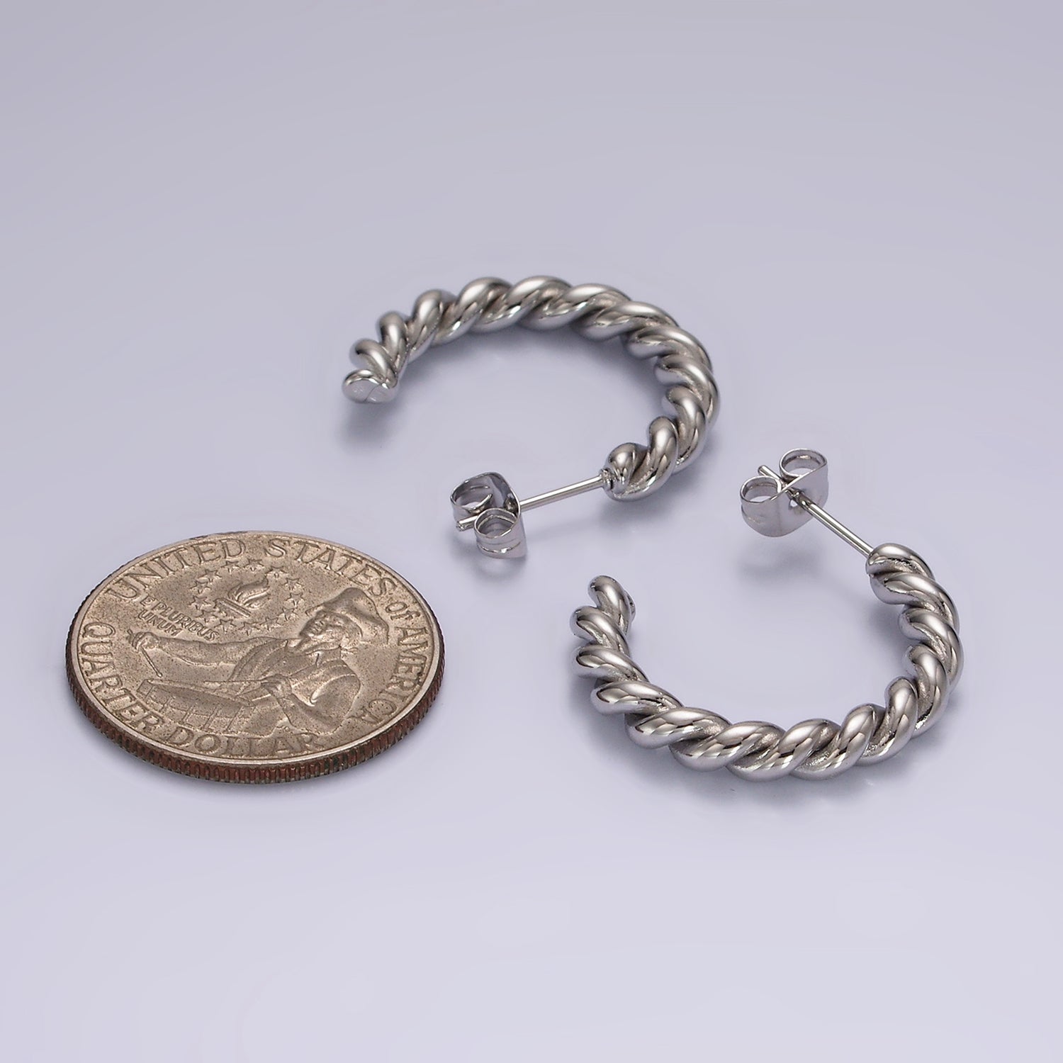 Stainless Steel 25mm Twisted Rope C-Shaped Hoop Earrings | AE389