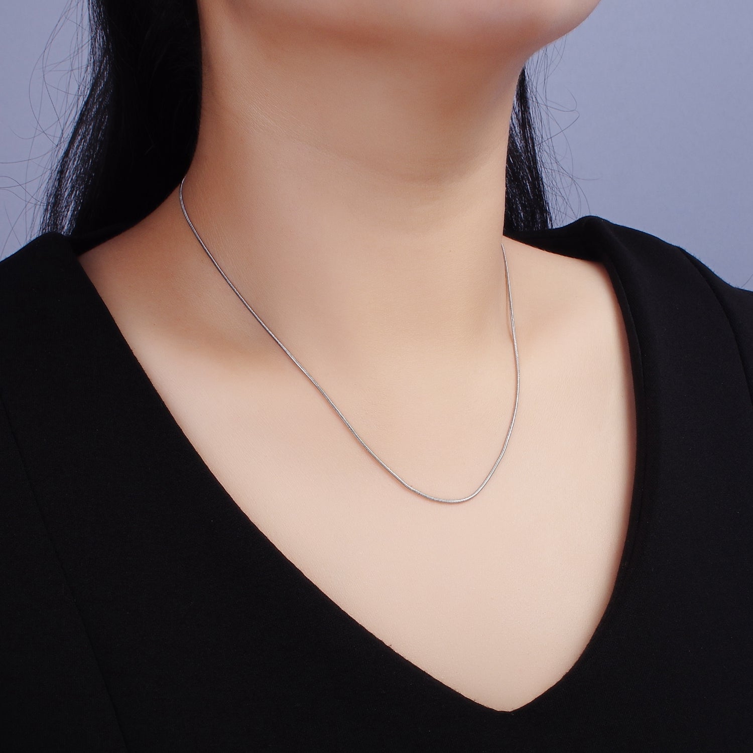 Stainless Steel 1mm Dainty Omega 18 Inch Layering Silver Chain Necklace | WA-2259 - DLUXCA