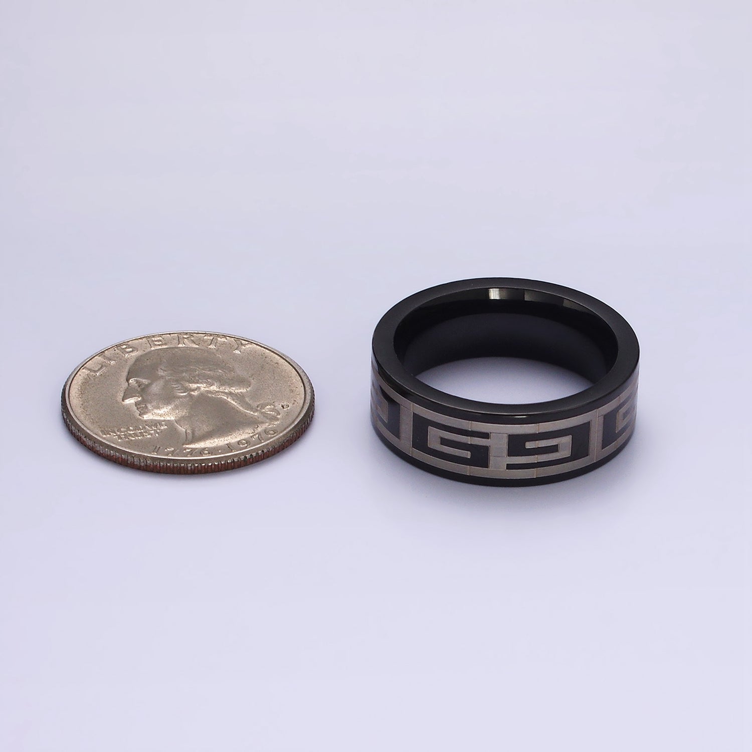 Stainless Steel "G" Lined Mixed Metal Black Band Ring | O1192 - O1194