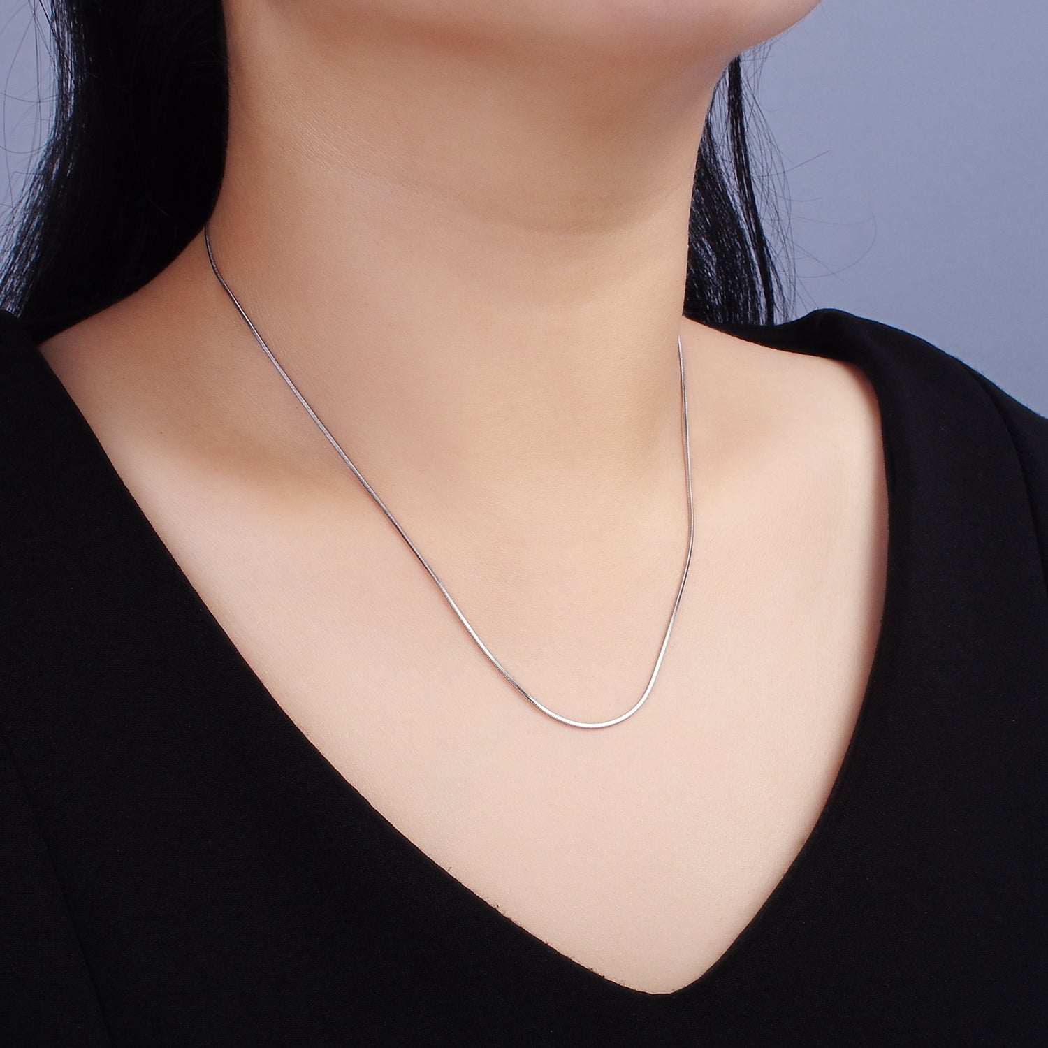 Stainless Steel 1mm Dainty Flat Snake 18 Inch Layering Chain Necklace | WA-2265 - DLUXCA