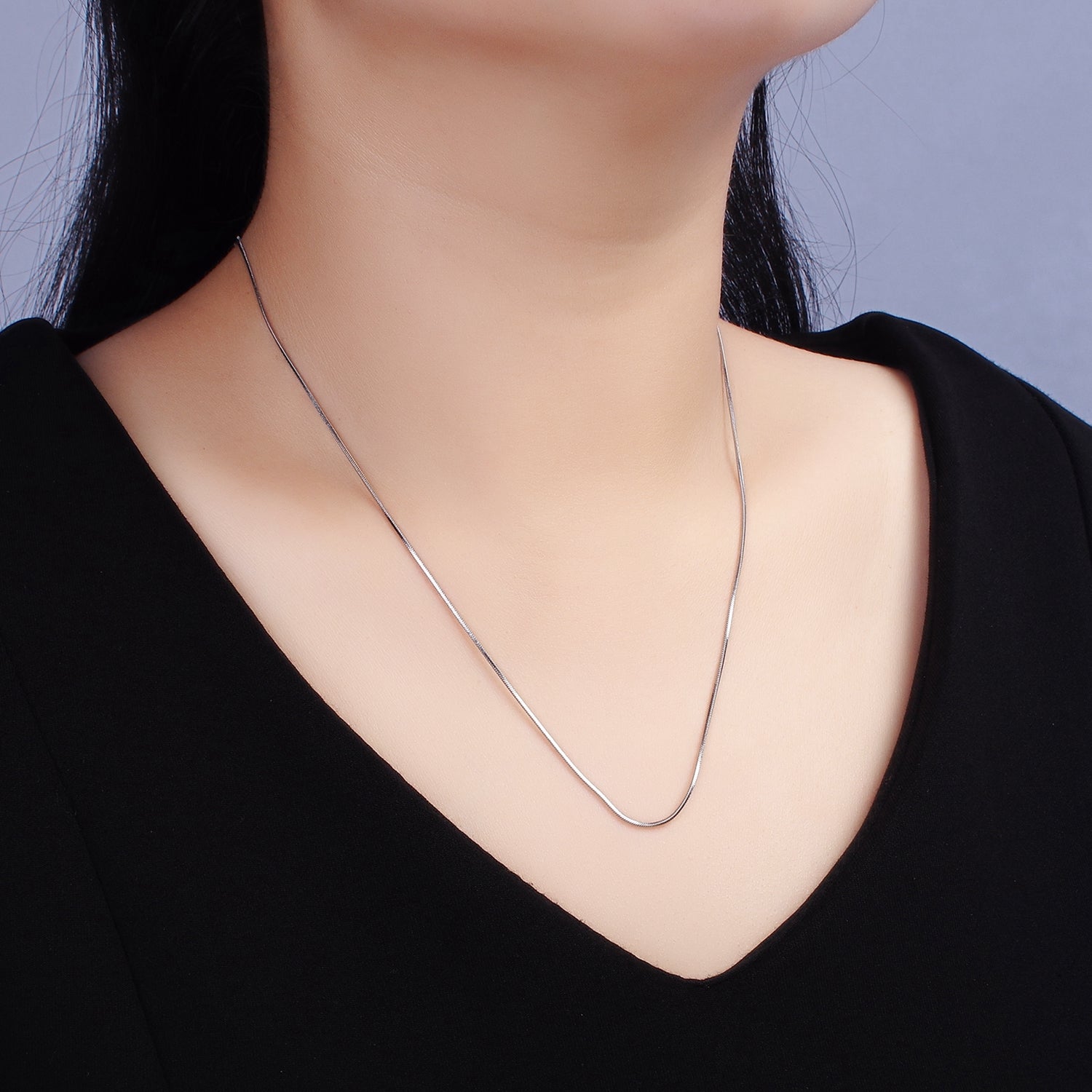 Stainless Steel 1mm Dainty Snake 20 Inch Layering Silver Chain Necklace | WA-2266 - DLUXCA