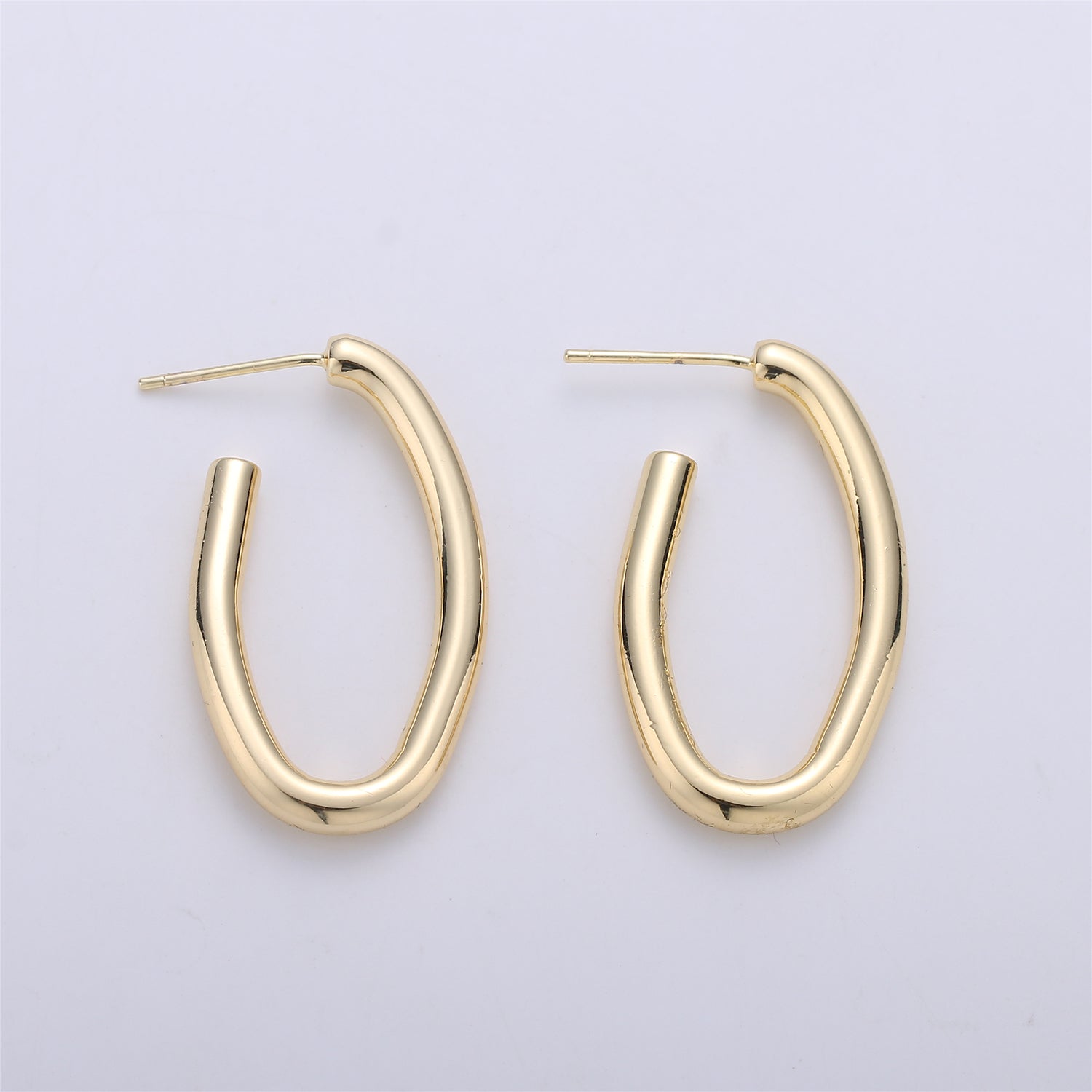 24K Gold Filled 30mm Abstract Band Oblong J-Shaped Hoop Earrings | K232 - DLUXCA