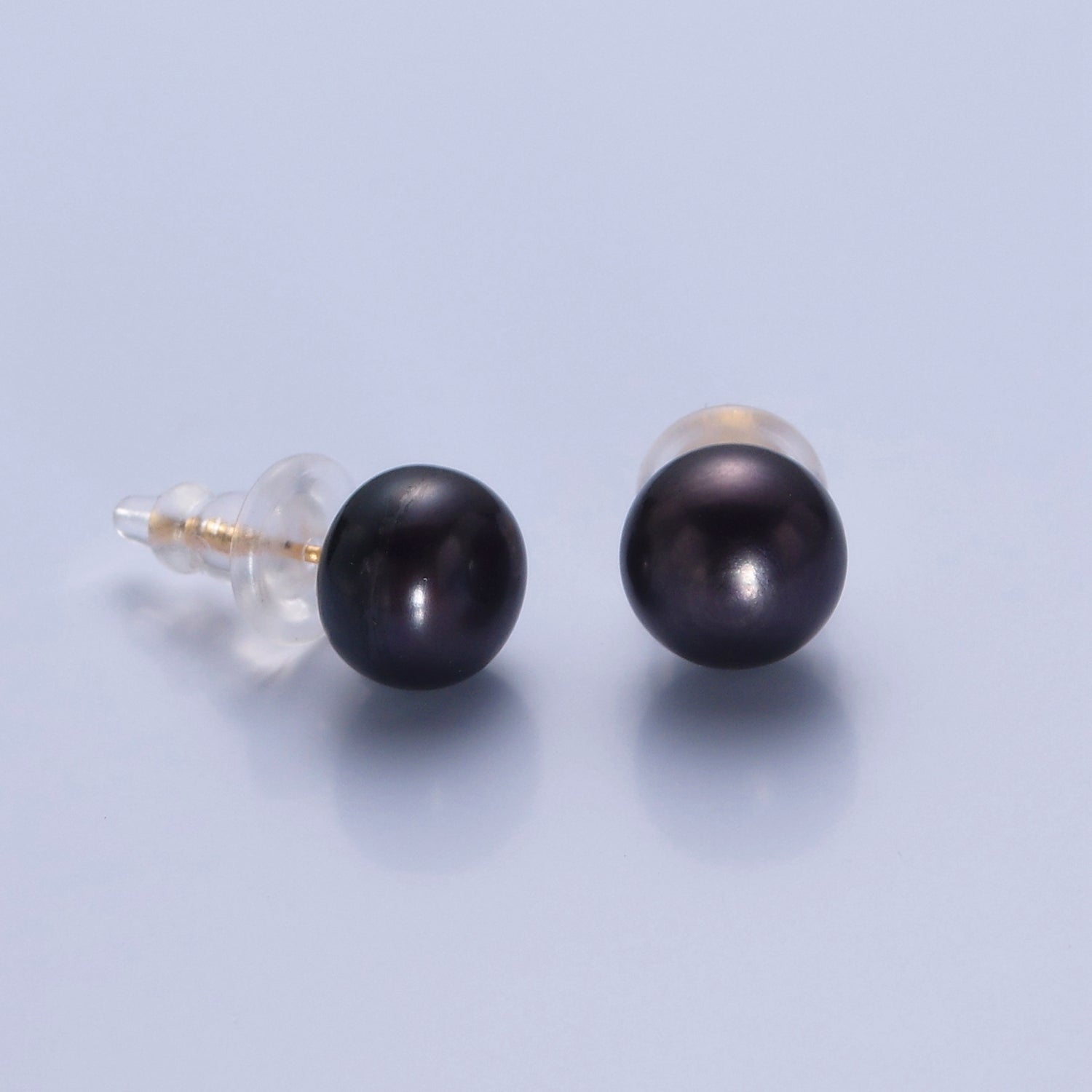 Minimalist Gold Pearl Studs Earrings | 9mm-9.5mm Round Black, White, Pink, Purple Pearl Stud | Bridal, Graduation, Streetwear Jewelry | T-367 T-368 T-369 T-370