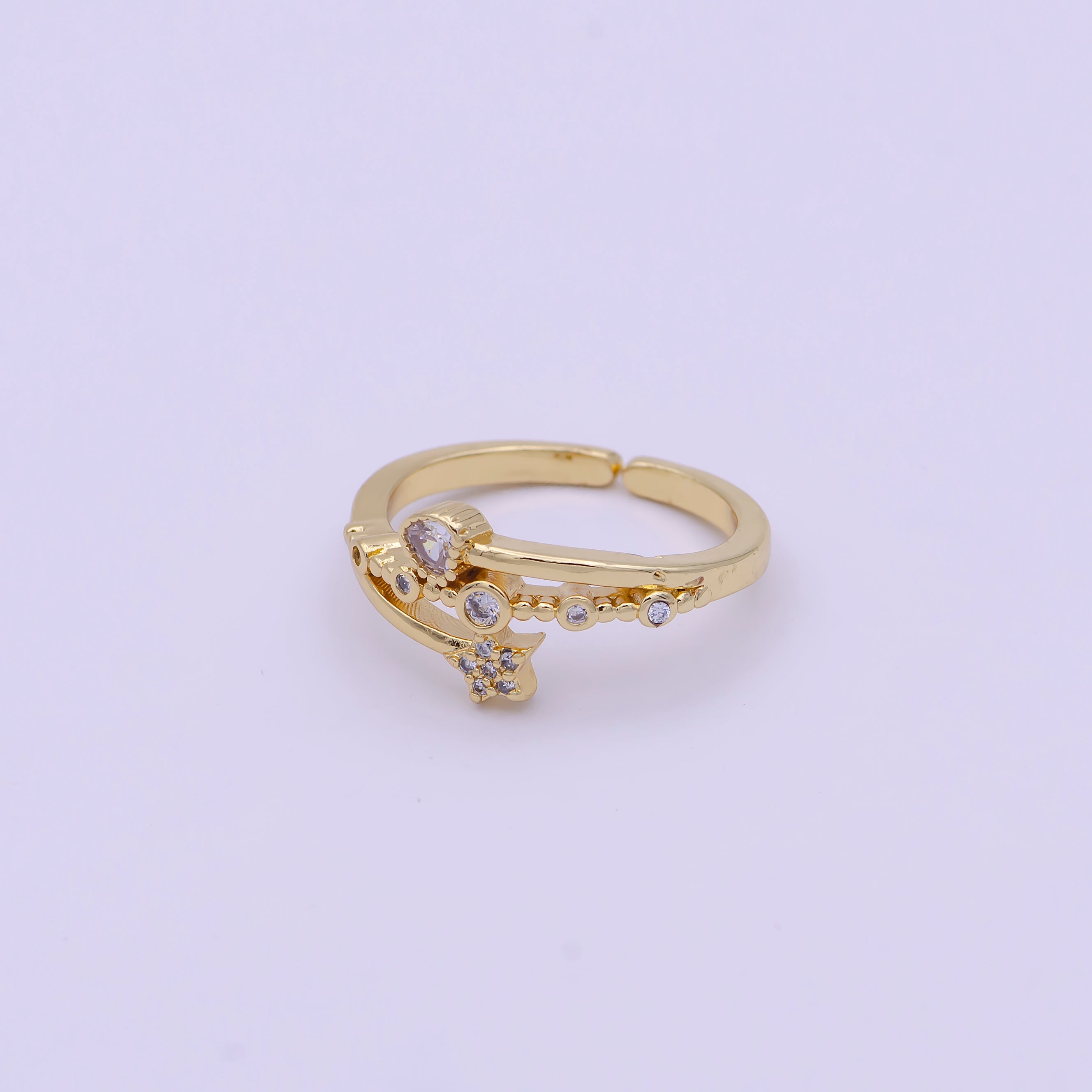 Unique Dainty 24K Gold Filled Heart Star Crystal Zirconia CZ Adjustable Promise Ring | U388 - DLUXCA