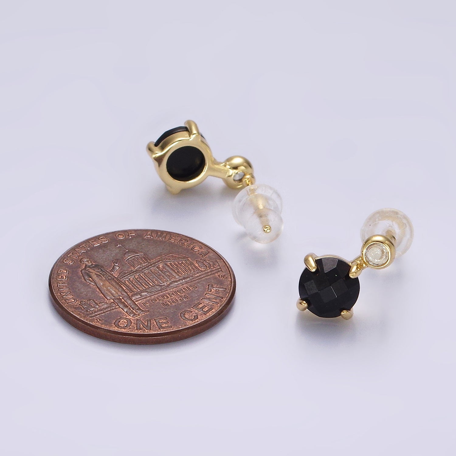 14K Gold Filled 11mm Tiger Eye, Black Agate Multifaceted Round CZ Drop Stud Earrings | V046 - V048 - DLUXCA