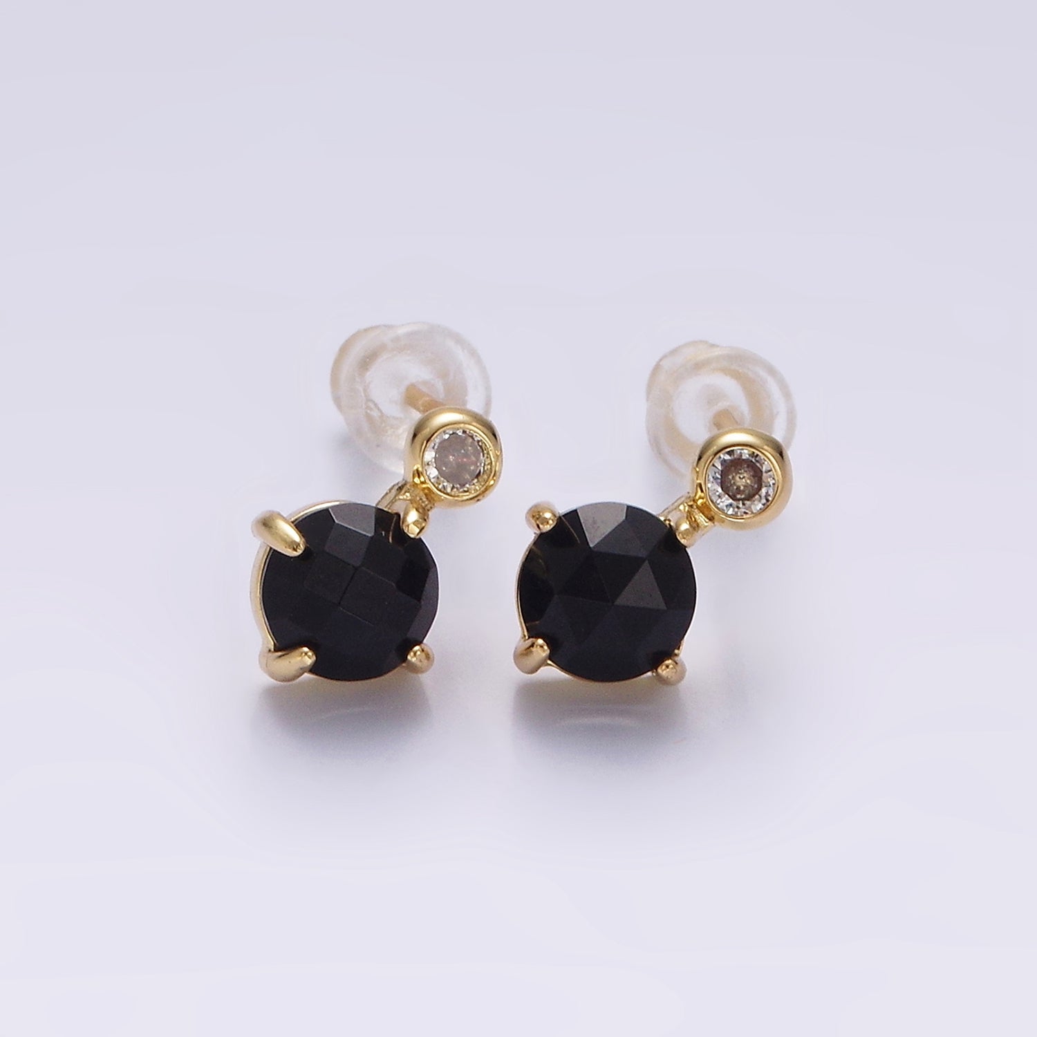 14K Gold Filled 11mm Tiger Eye, Black Agate Multifaceted Round CZ Drop Stud Earrings | V046 - V048 - DLUXCA