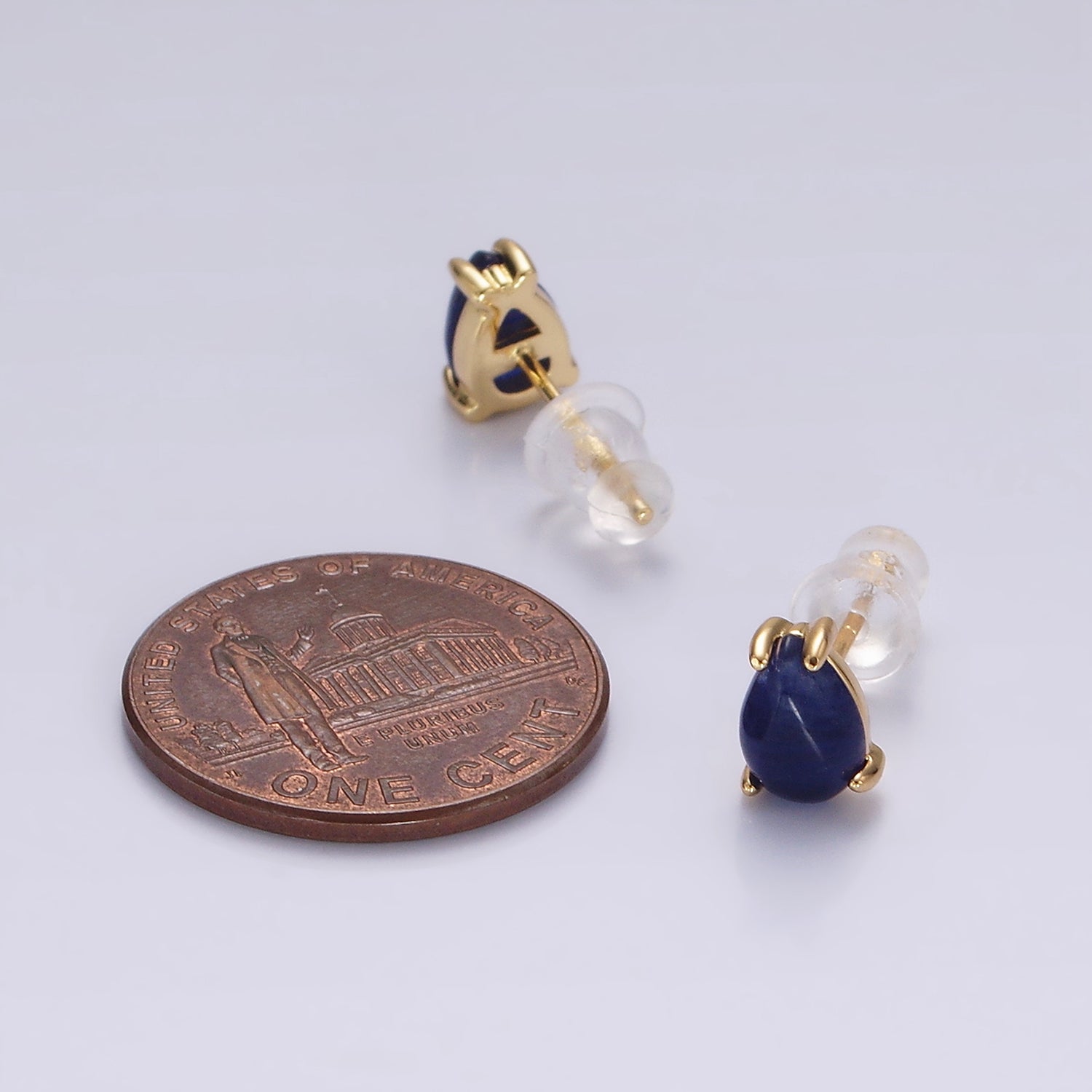 14K Gold Filled 7mm Lapis Lazuli Teardrop Bezel Stud Earrings | V049 - DLUXCA